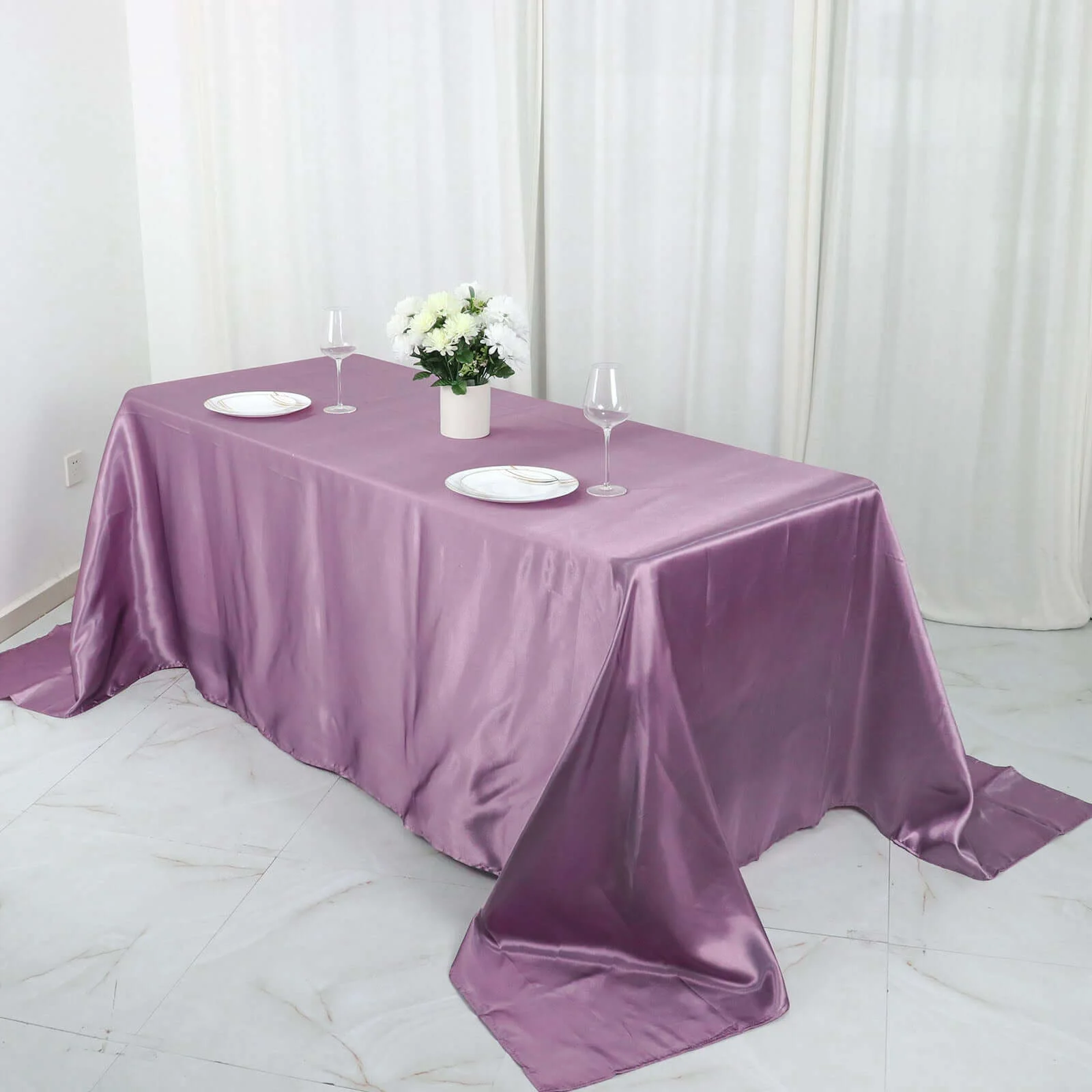 Satin Rectangular Tablecloth 90"x132" Violet Amethyst - Seamless Table Cover - Image 3