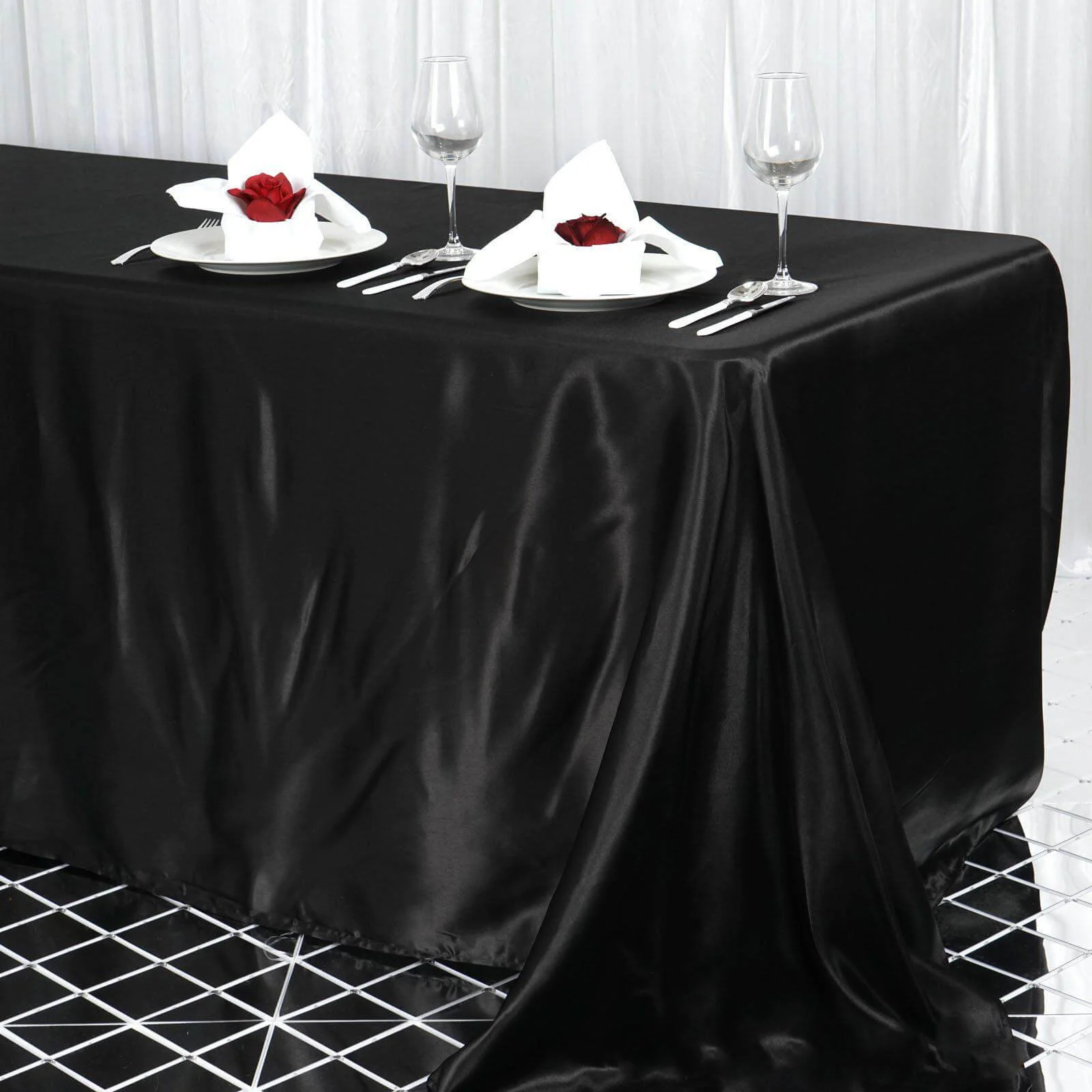 Satin Rectangular Tablecloth 90"x156" Black - Seamless Sophisticated Table Cover for Weddings & Events - Image 2