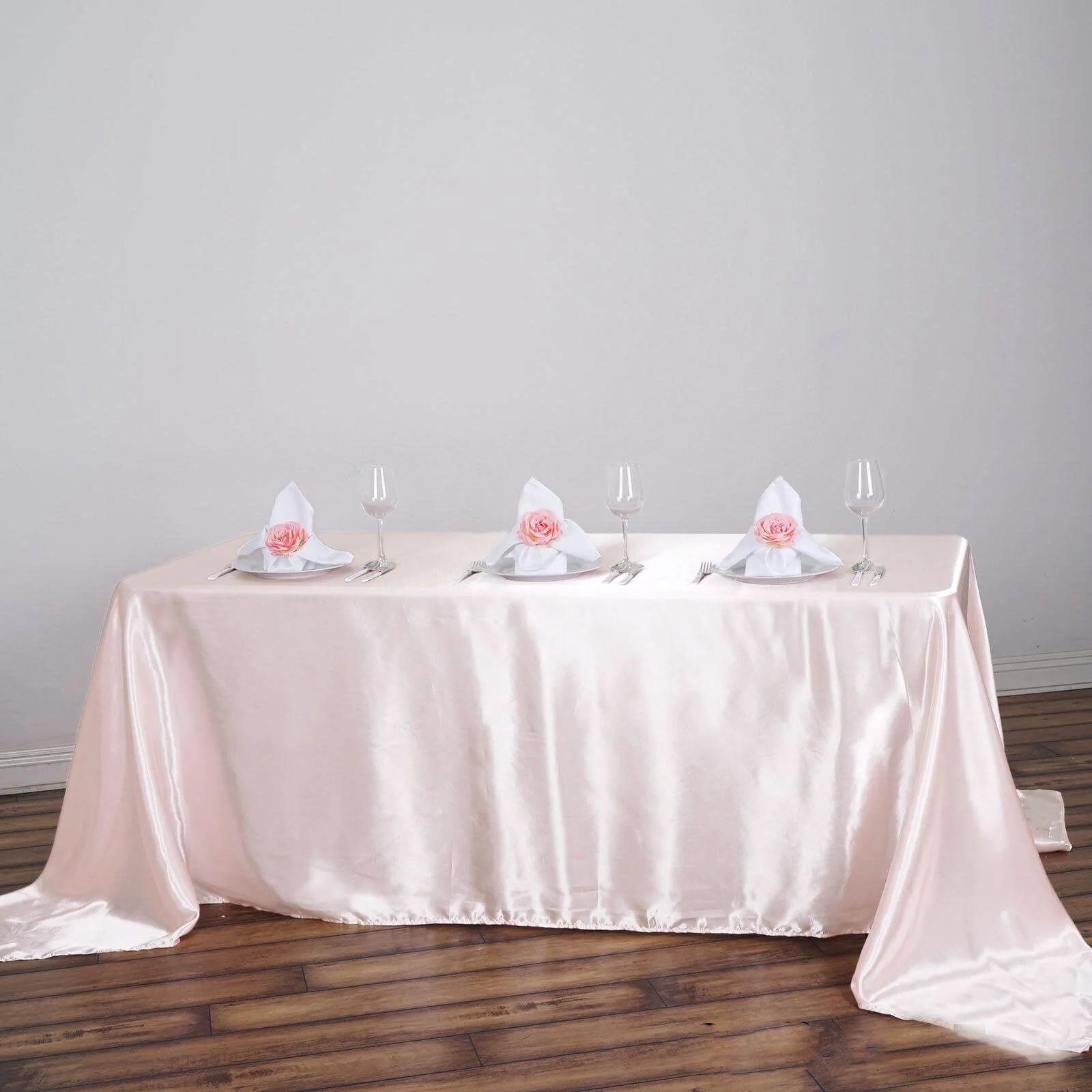 Satin Rectangular Tablecloth 90"x156" Blush - Seamless Table Cover - Image 6
