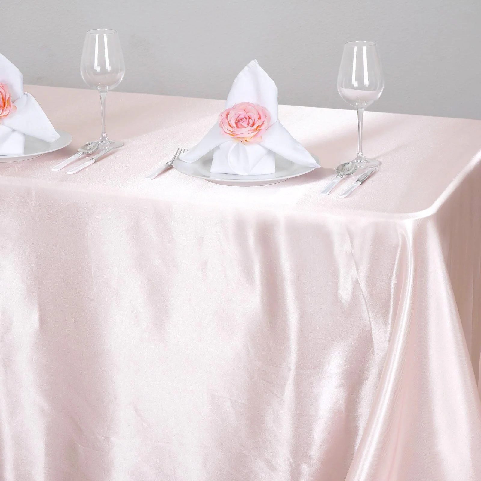 Satin Rectangular Tablecloth 90"x156" Blush - Seamless Table Cover - Image 8