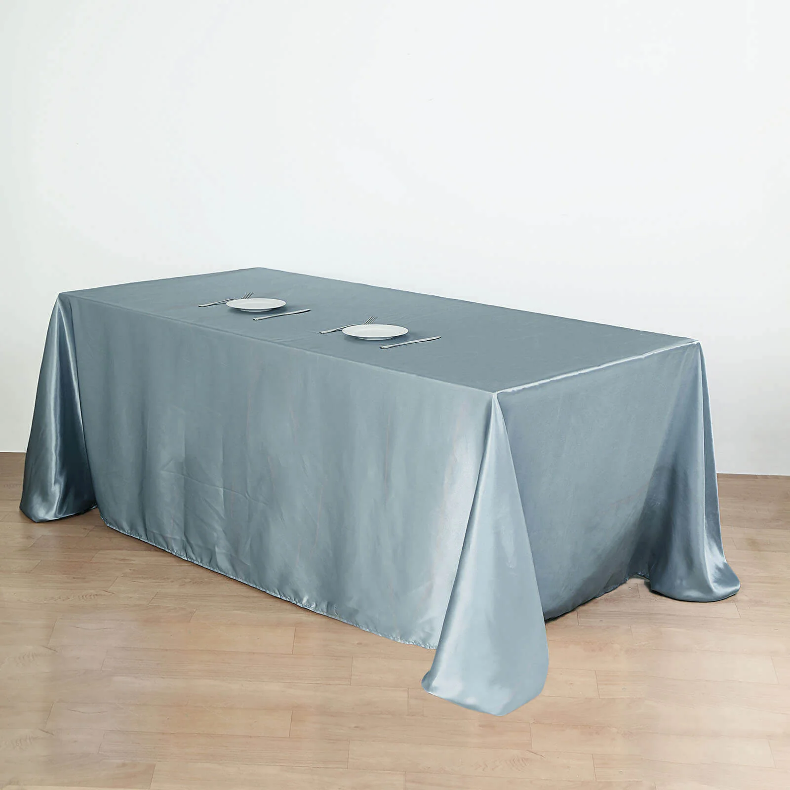 Satin Rectangular Tablecloth 90"x156" Dusty Blue - Seamless Table Cover - Image 7