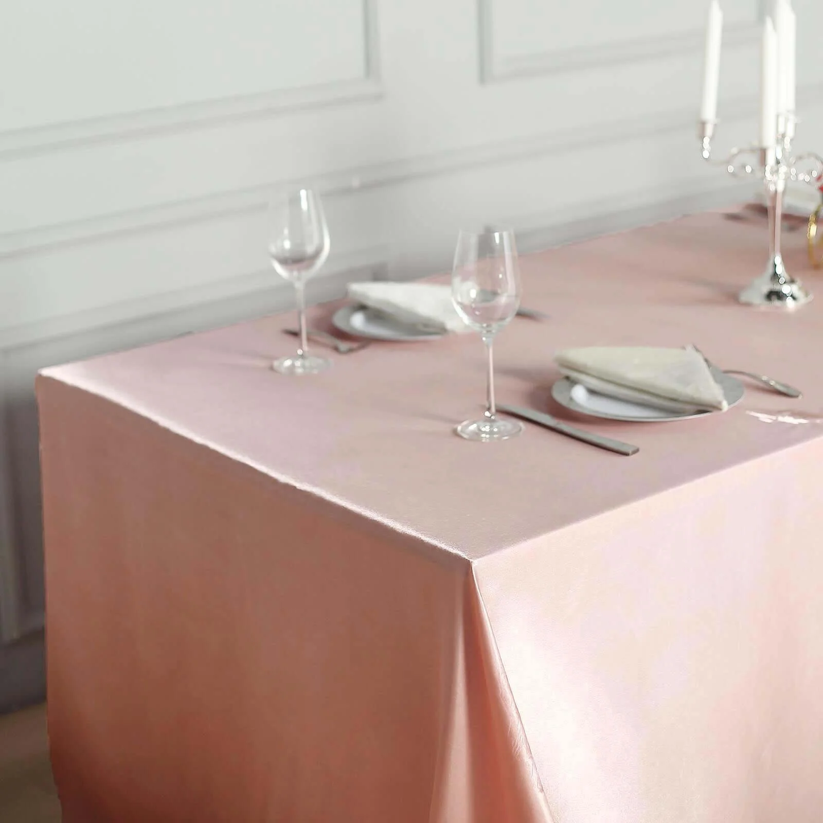 Satin Rectangular Tablecloth 90"x156" Dusty Rose - Seamless Table Cover - Image 3