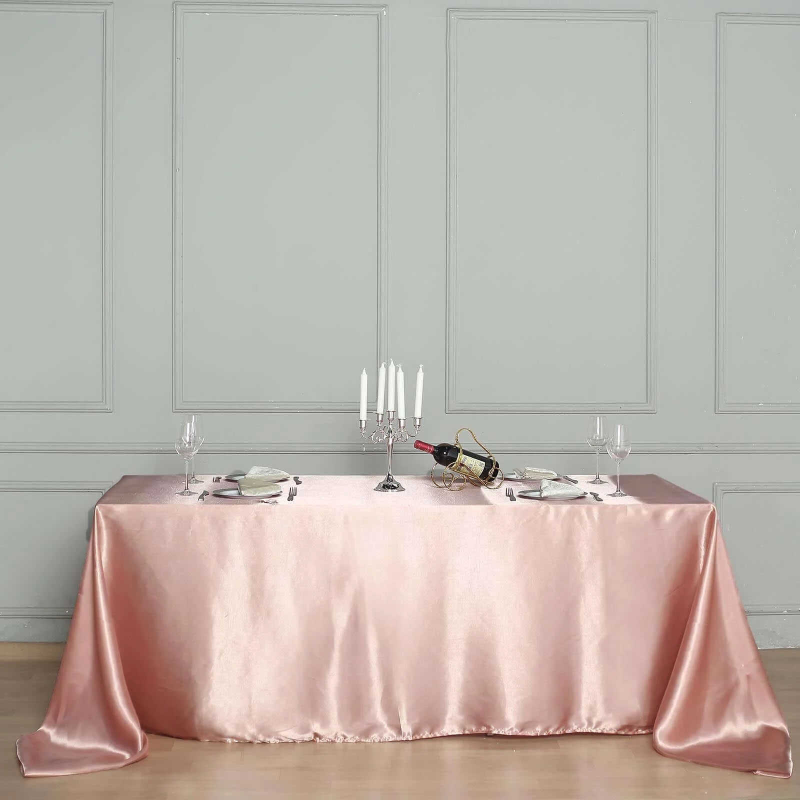 Satin Rectangular Tablecloth 90"x156" Dusty Rose - Seamless Table Cover - Image 7