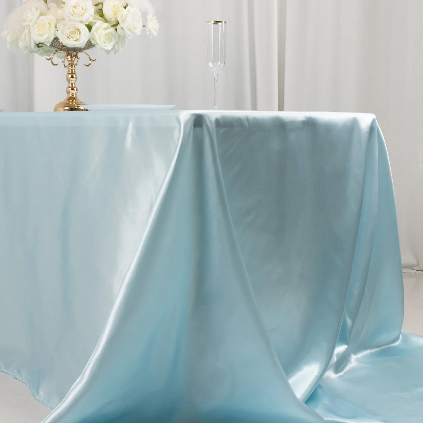 Satin Rectangular Tablecloth 90"x156" Light Blue - Seamless Table Cover - Image 6