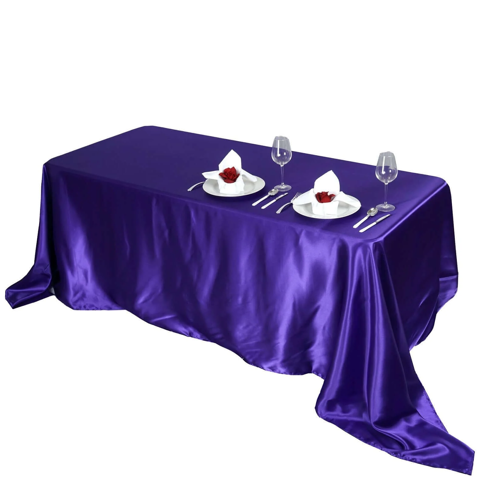 Satin Rectangular Tablecloth 90"x156" Purple - Seamless Table Cover - Image 5