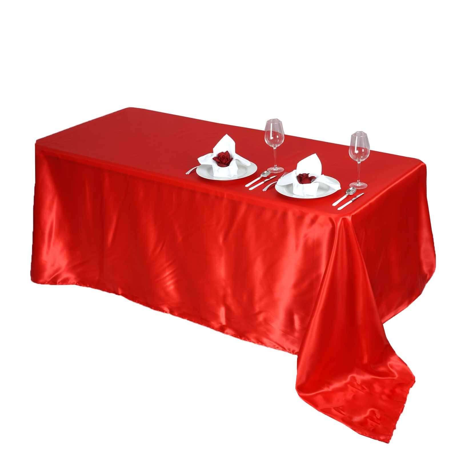 Satin Rectangular Tablecloth 90"x156" Red - Seamless Table Cover - Image 3