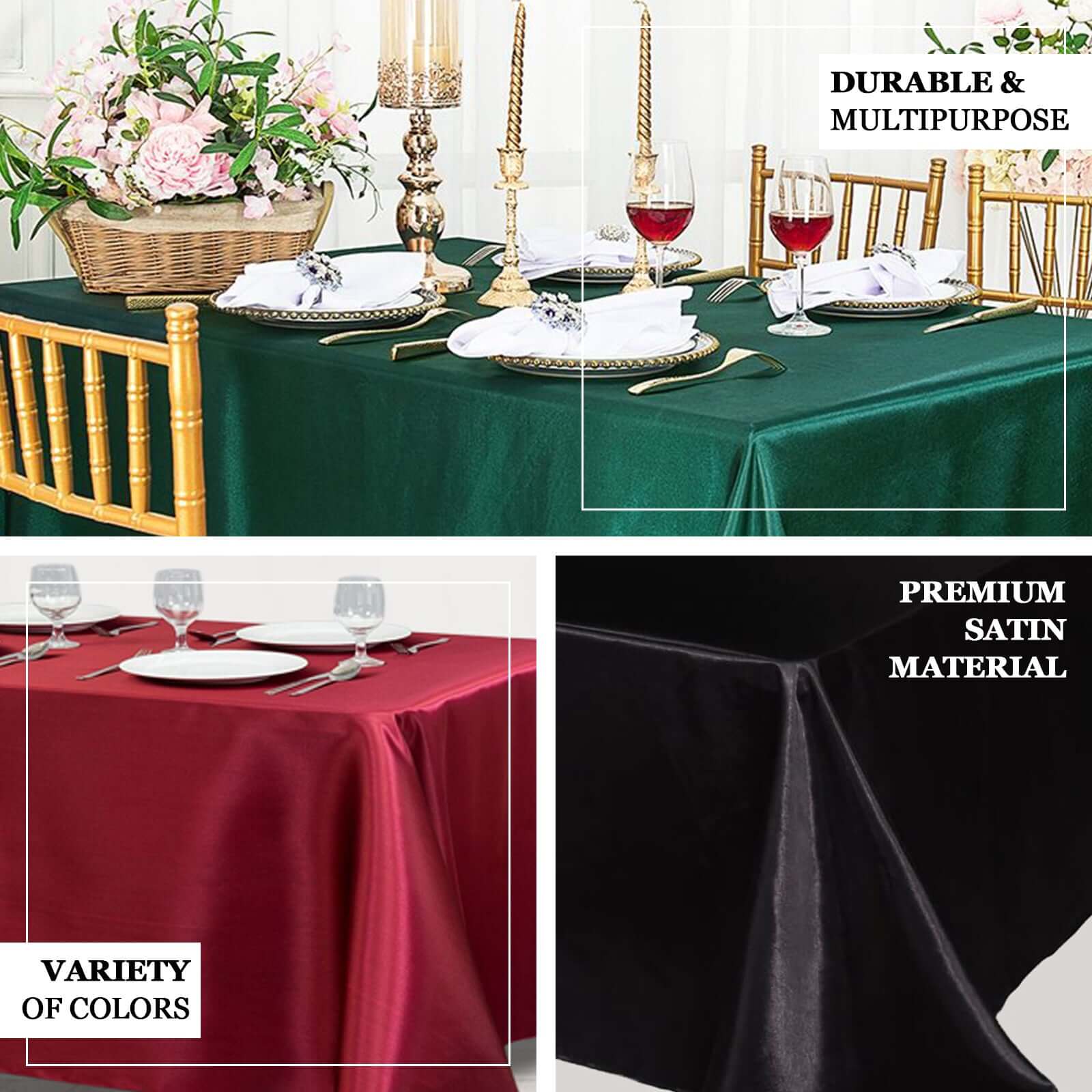 Satin Rectangular Tablecloth 90"x156" Red - Seamless Table Cover - Image 4