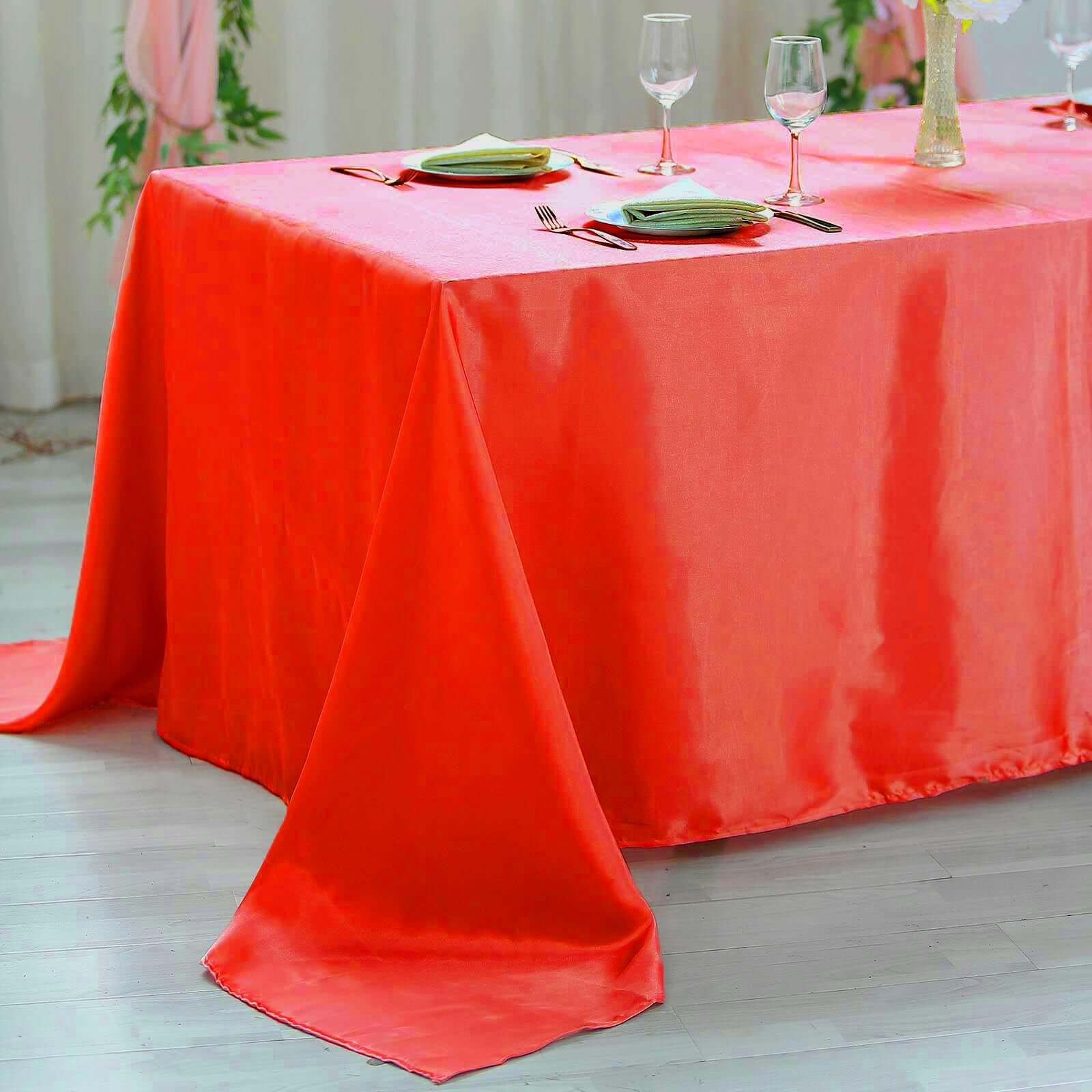 Satin Rectangular Tablecloth 90"x156" Red - Seamless Table Cover - Image 6