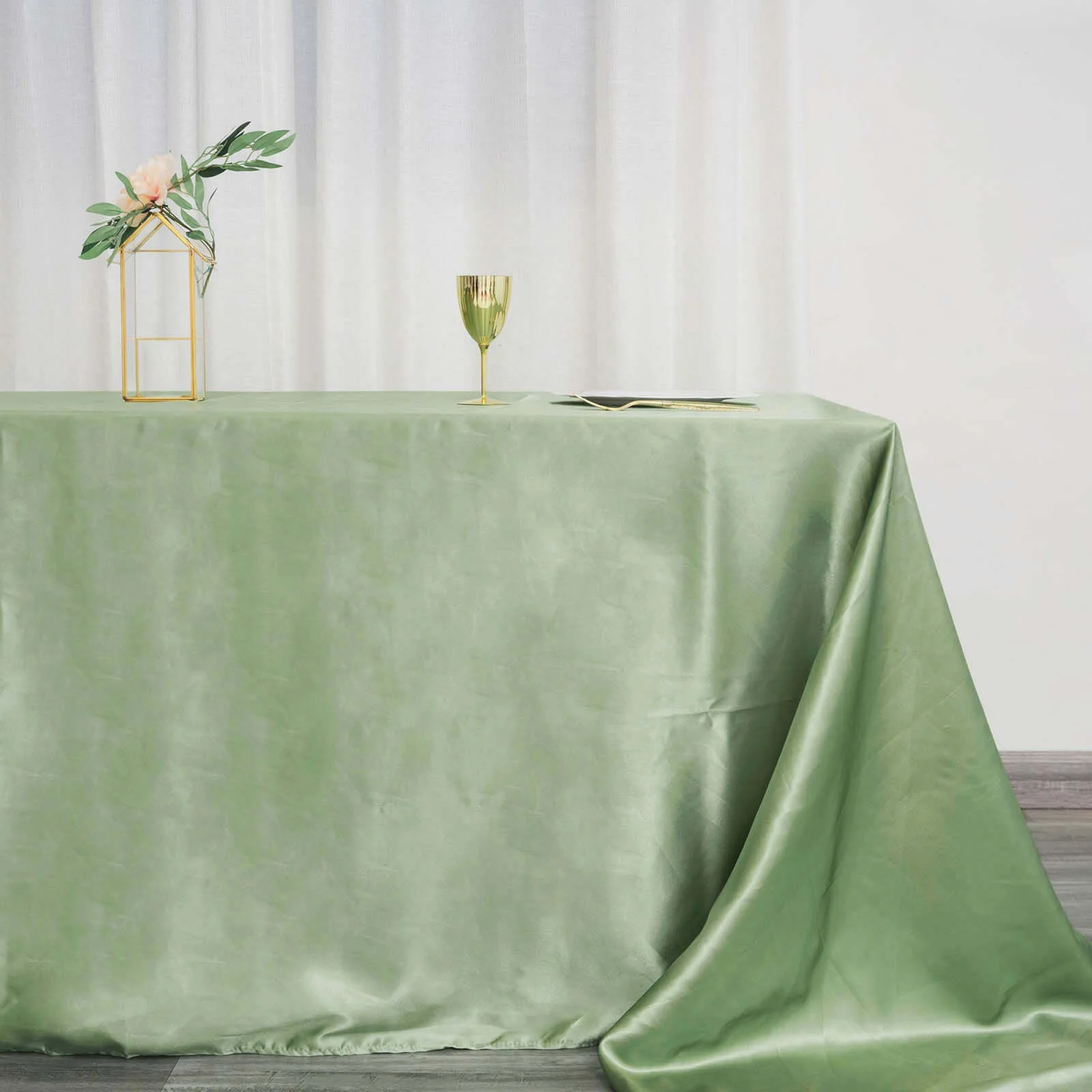 Satin Rectangular Tablecloth 90"x156" Sage Green - Seamless Table Cover - Image 2