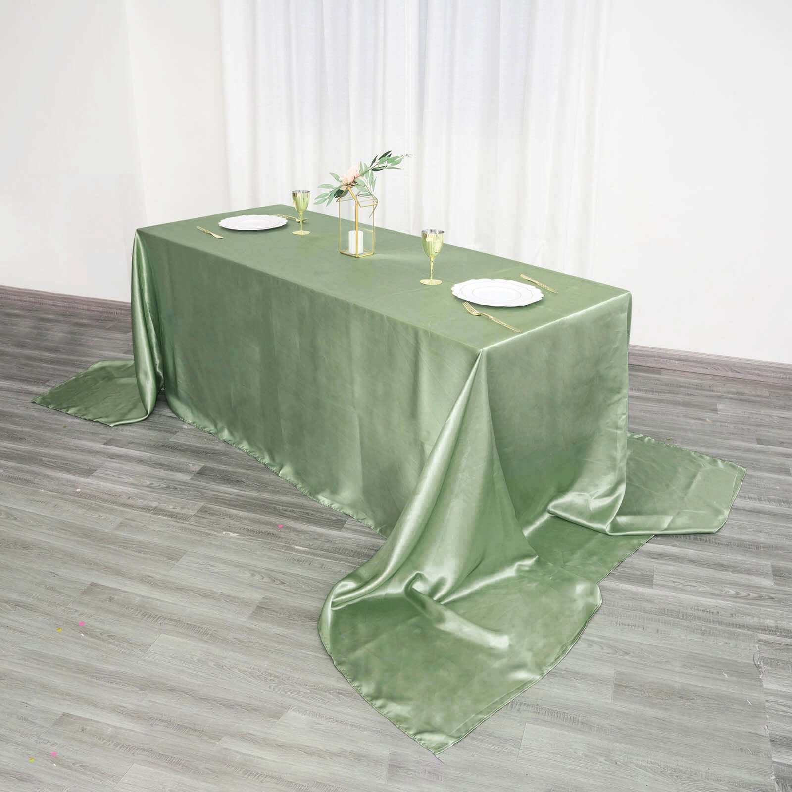 Satin Rectangular Tablecloth 90"x156" Sage Green - Seamless Table Cover - Image 5