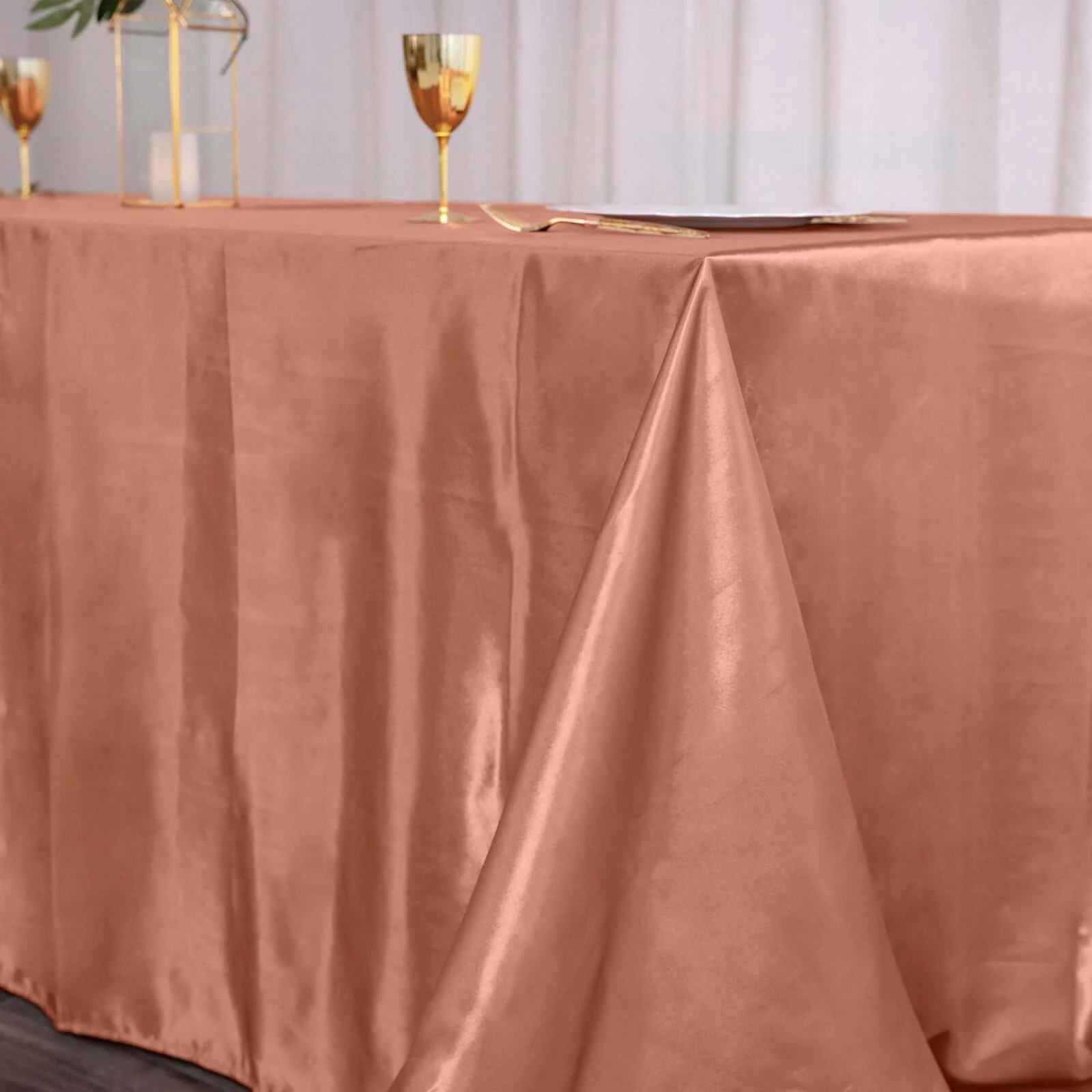 Satin Rectangular Tablecloth 90"x156" Terracotta (Rust) - Seamless Table Cover - Image 7