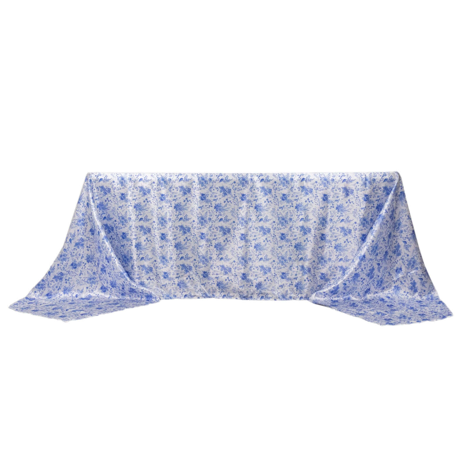 Satin Rectangular Tablecloth 90"x156" White/Blue French Toile Design - Seamless, Polished & Wrinkle-Resistant Table Cover - Image 7