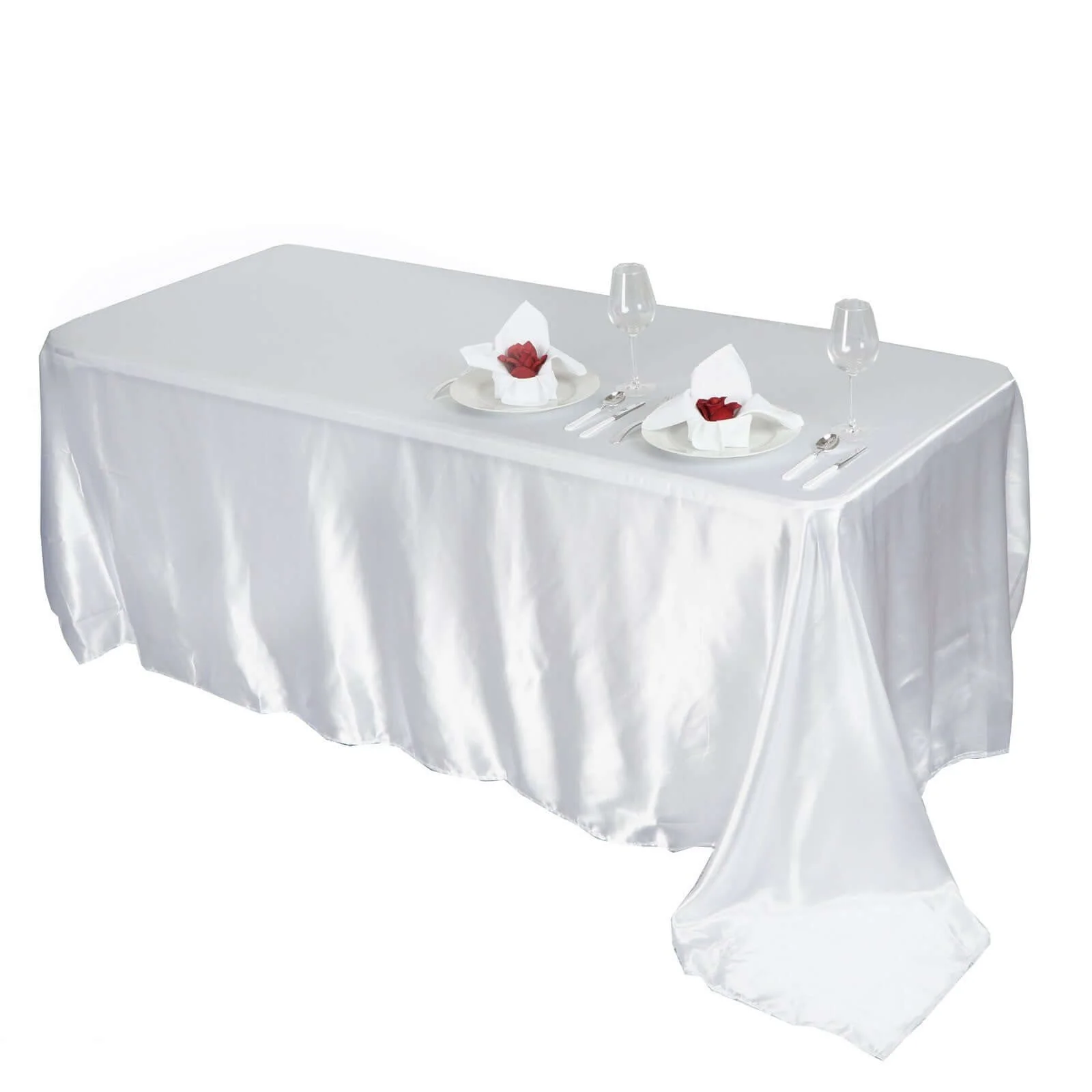 Satin Rectangular Tablecloth 90"x156" White - Seamless Sophisticated Table Cover for Weddings & Events - Image 6