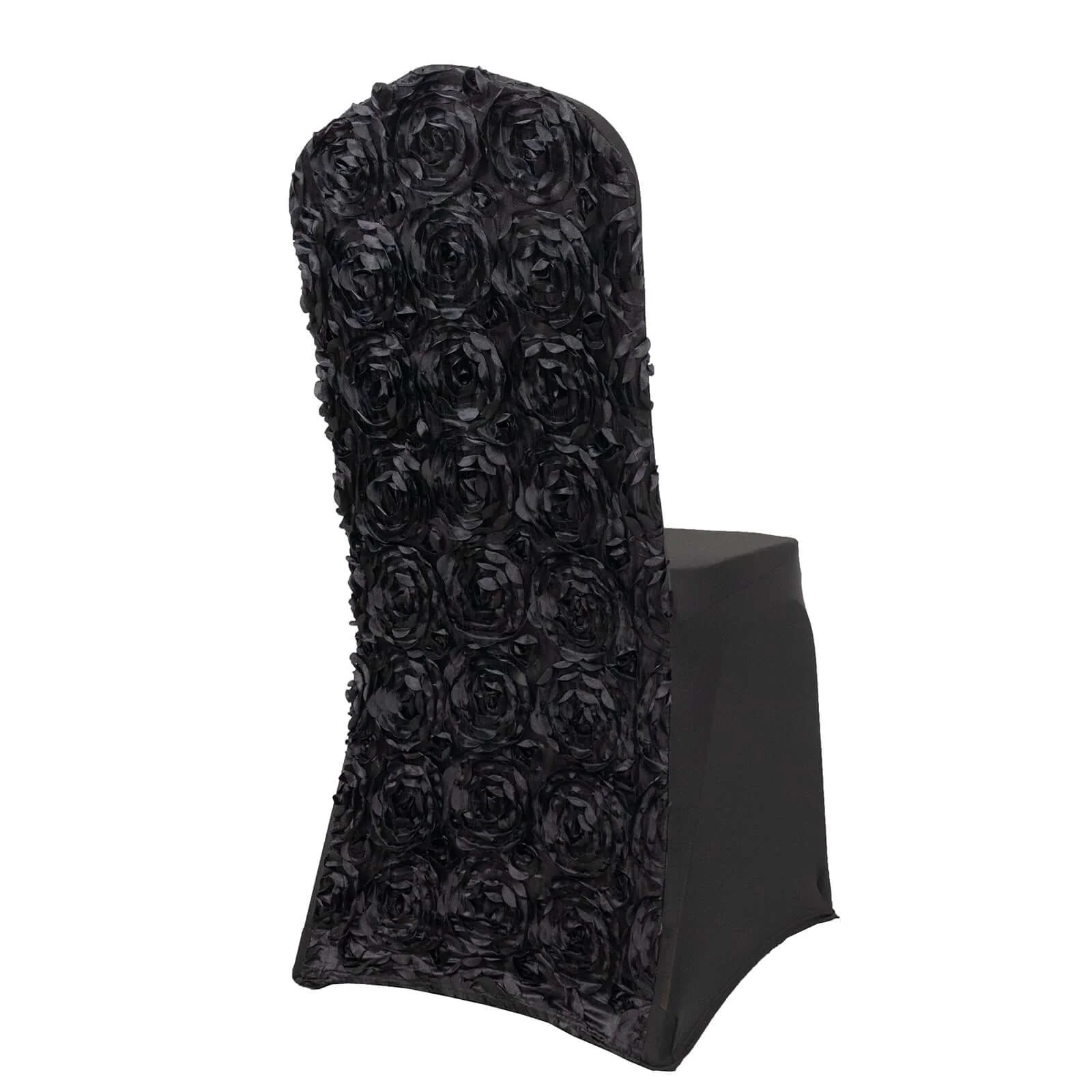 Satin Rosette Spandex Stretch Banquet Chair Cover Black - Fitted Slip-On Slipcover - Image 5