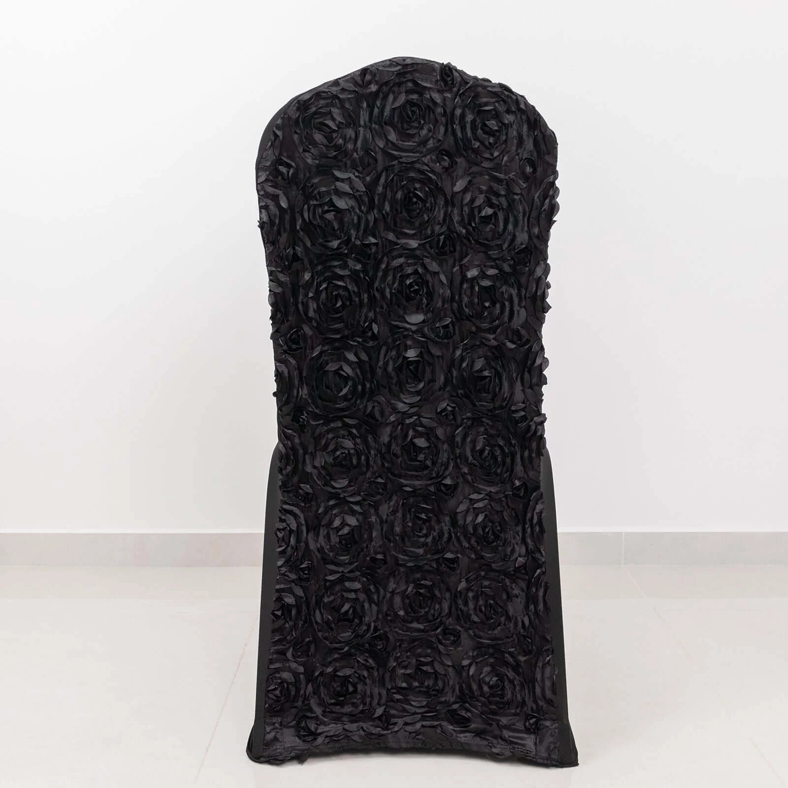 Satin Rosette Spandex Stretch Banquet Chair Cover Black - Fitted Slip-On Slipcover - Image 7