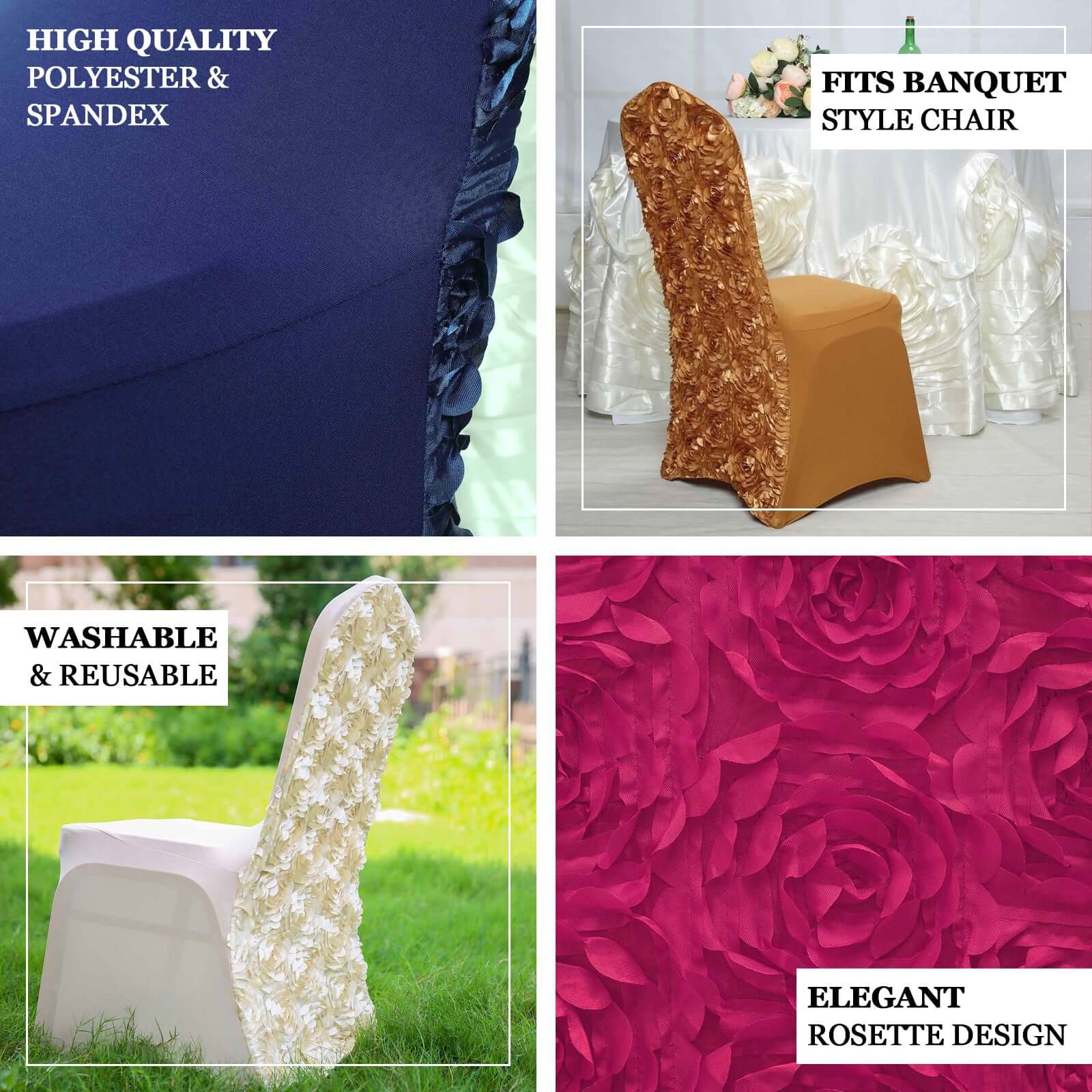 Satin Rosette Spandex Stretch Banquet Chair Cover Blush - Fitted Slip-On Slipcover - Image 3