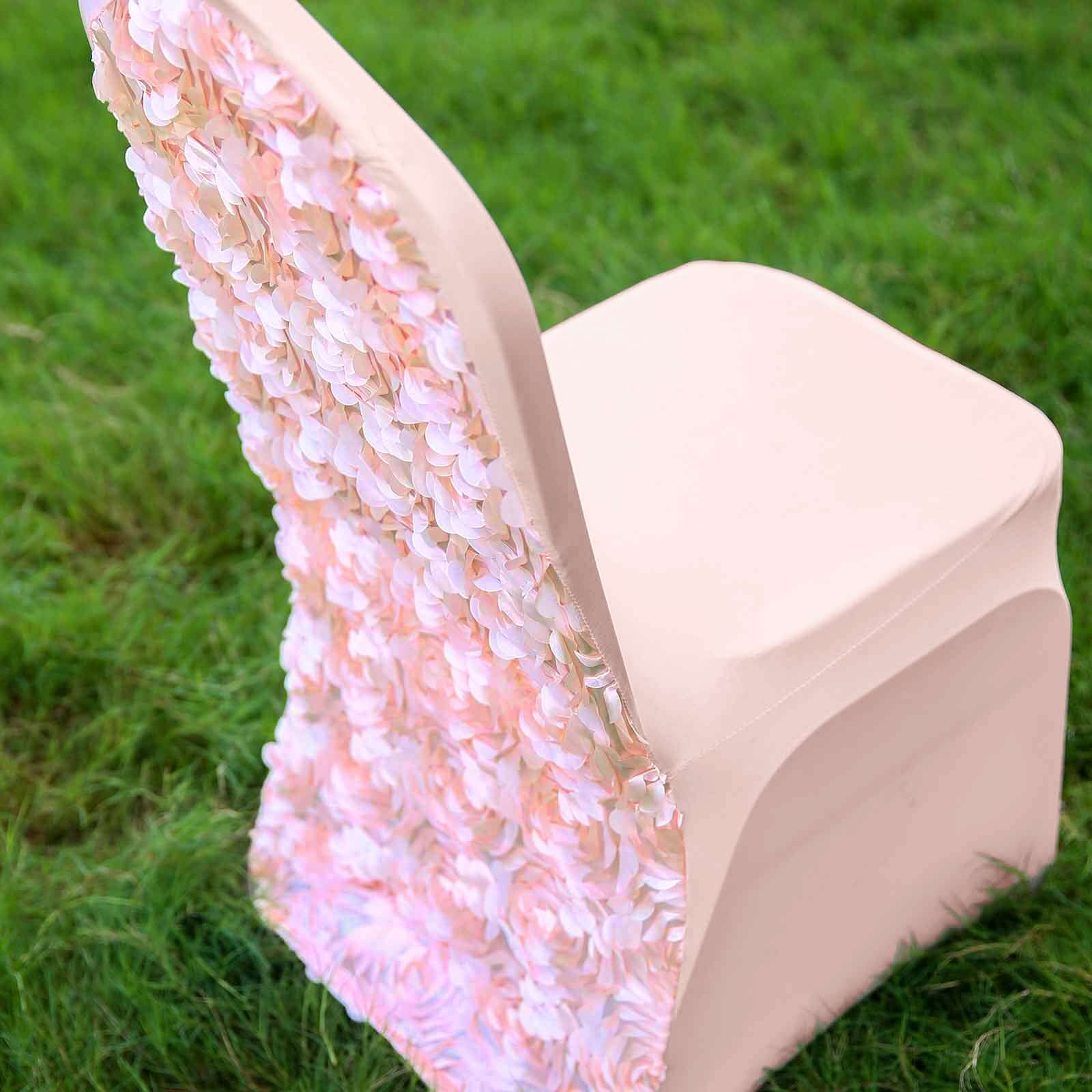 Satin Rosette Spandex Stretch Banquet Chair Cover Blush - Fitted Slip-On Slipcover - Image 5