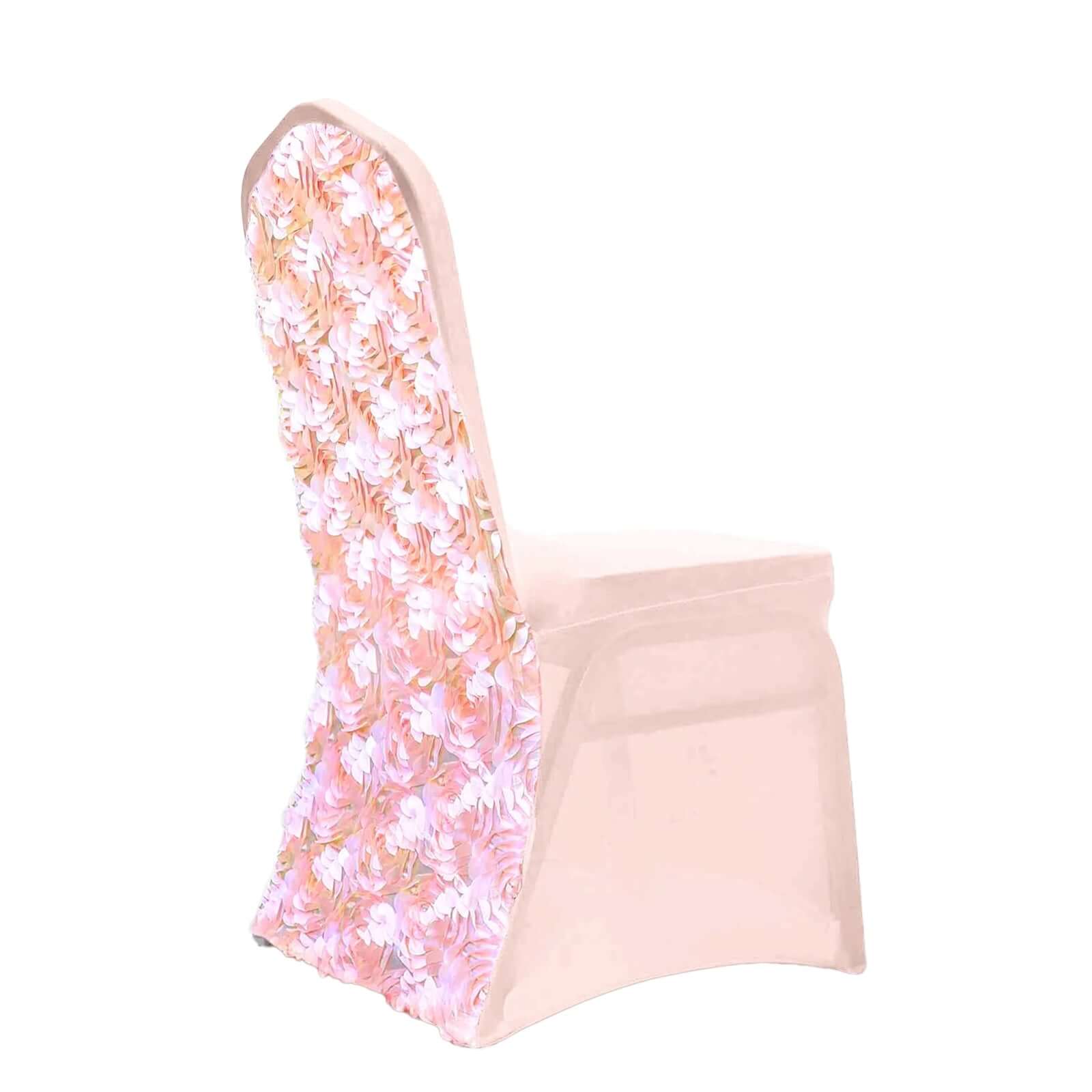 Satin Rosette Spandex Stretch Banquet Chair Cover Blush - Fitted Slip-On Slipcover - Image 6
