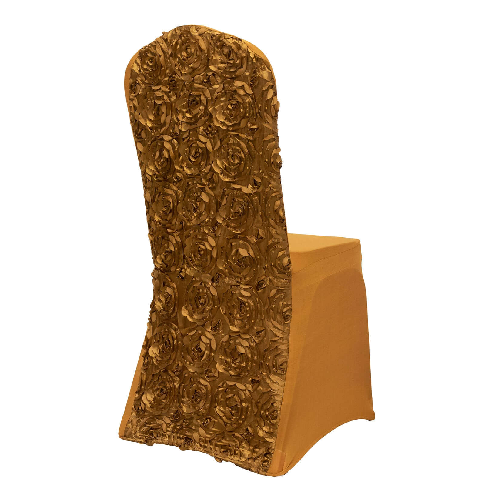 Satin Rosette Spandex Stretch Banquet Chair Cover Gold - Fitted Slip-On Slipcover for Weddings & Events - Image 6