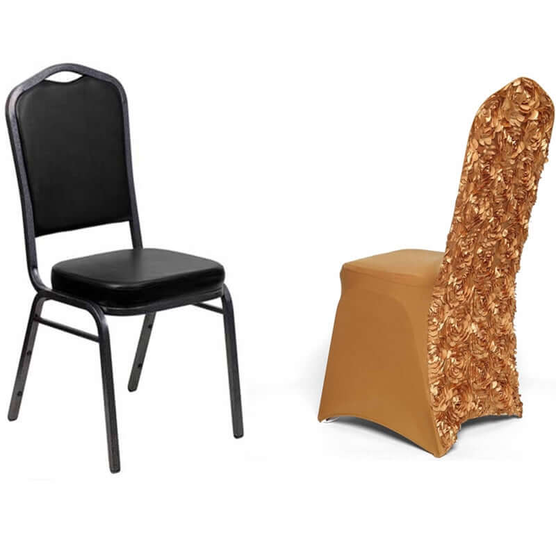 Satin Rosette Spandex Stretch Banquet Chair Cover Gold - Fitted Slip-On Slipcover for Weddings & Events - Image 7