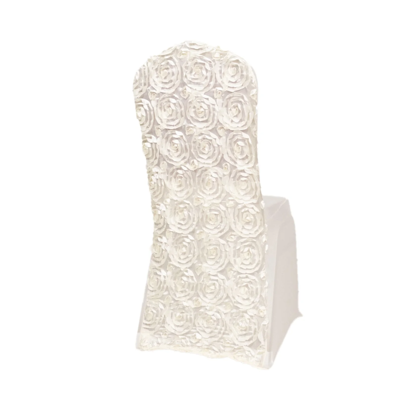 Satin Rosette Spandex Stretch Banquet Chair Cover Ivory - Fitted Slip-On Slipcover - Image 3