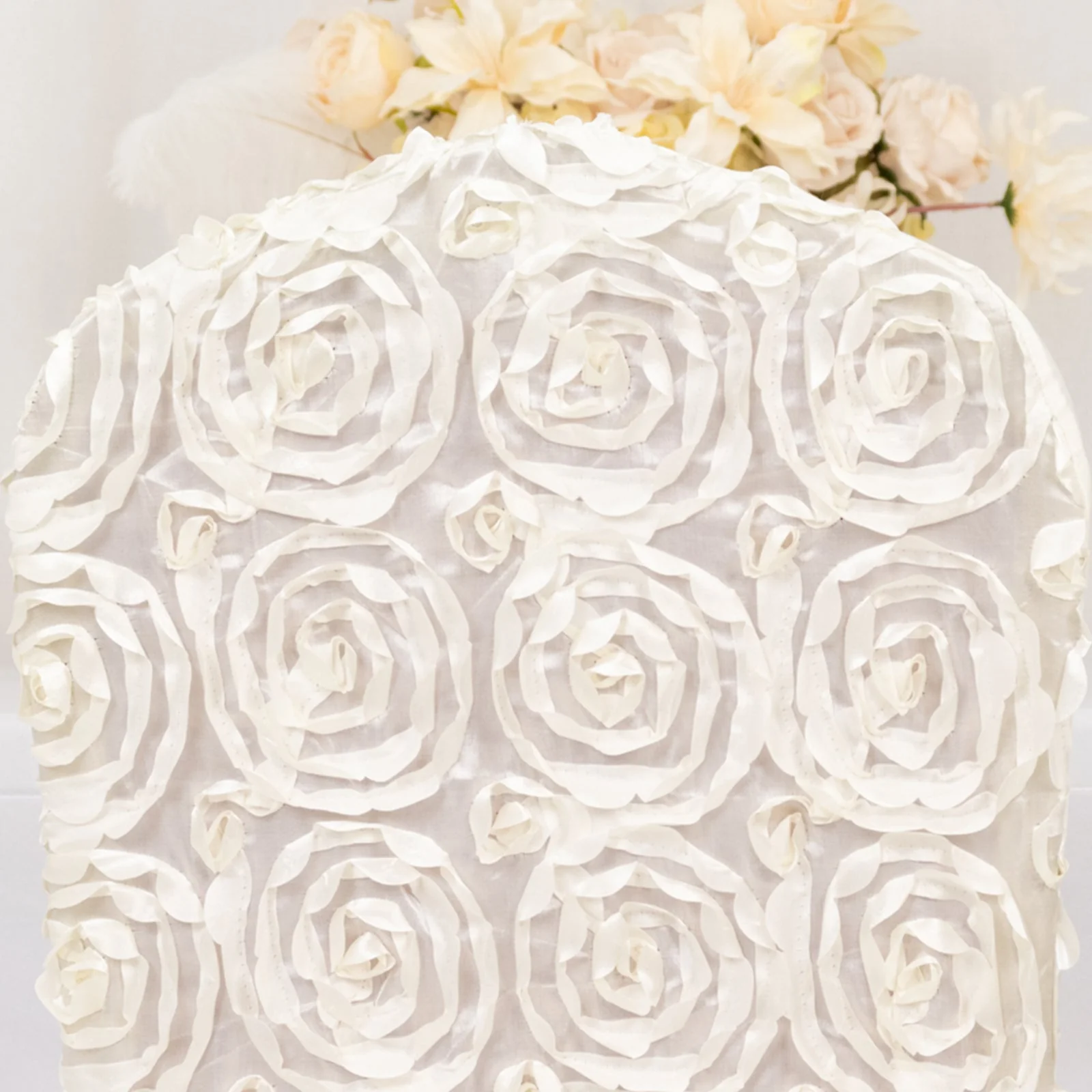 Satin Rosette Spandex Stretch Banquet Chair Cover Ivory - Fitted Slip-On Slipcover - Image 8