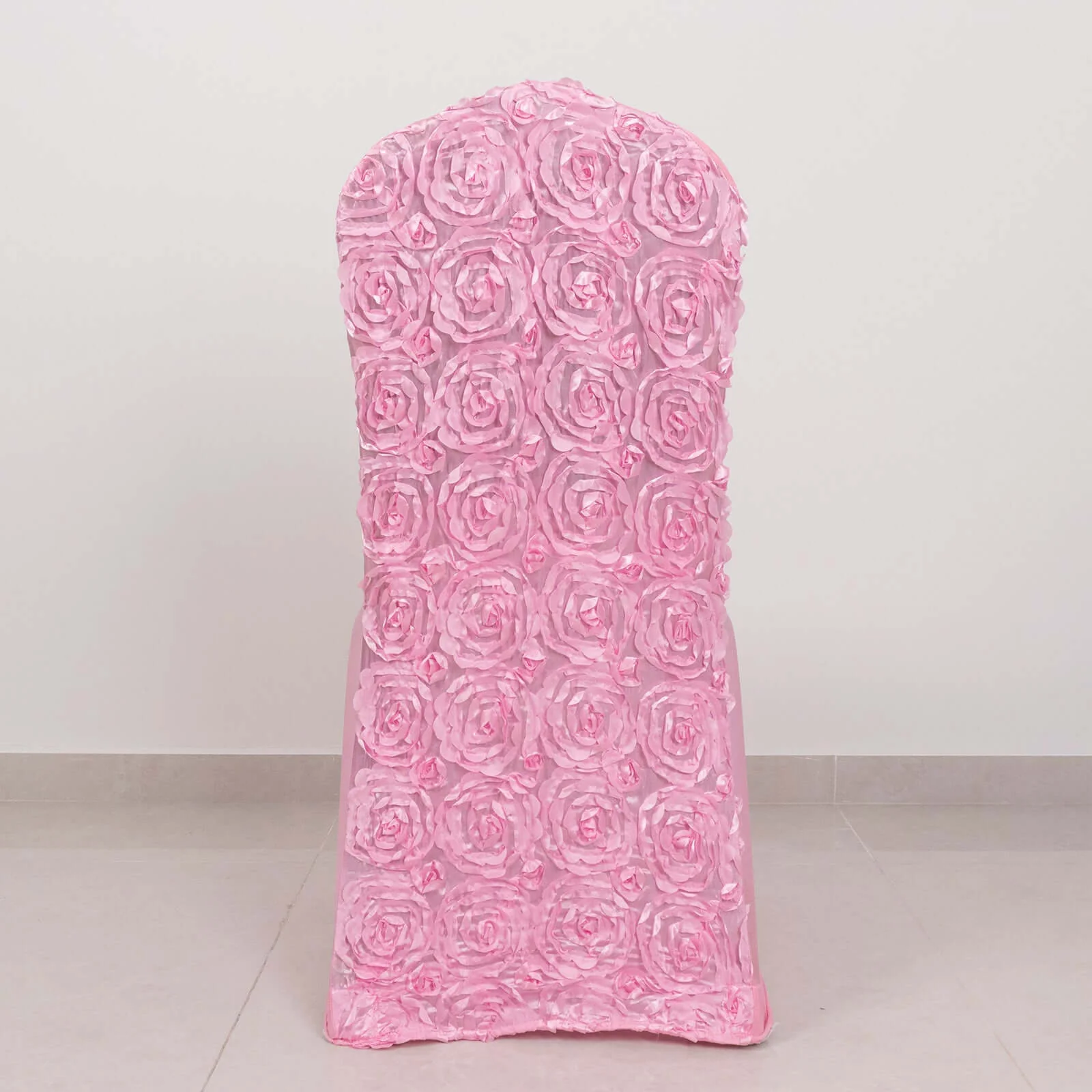 Satin Rosette Spandex Stretch Banquet Chair Cover Pink - Fitted Slip-On Slipcover - Image 2