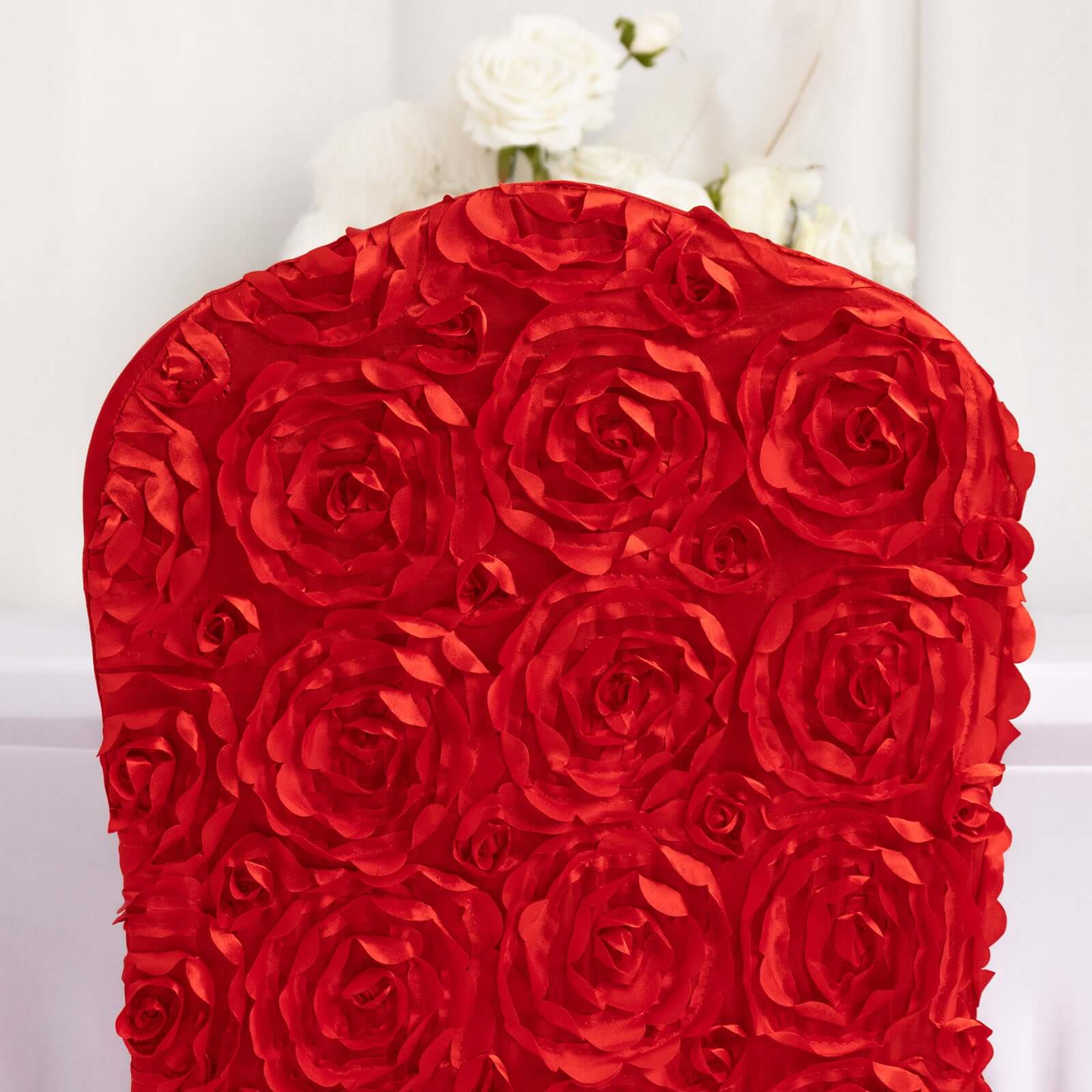 Satin Rosette Spandex Stretch Banquet Chair Cover Red - Fitted Slip-On Slipcover - Image 2