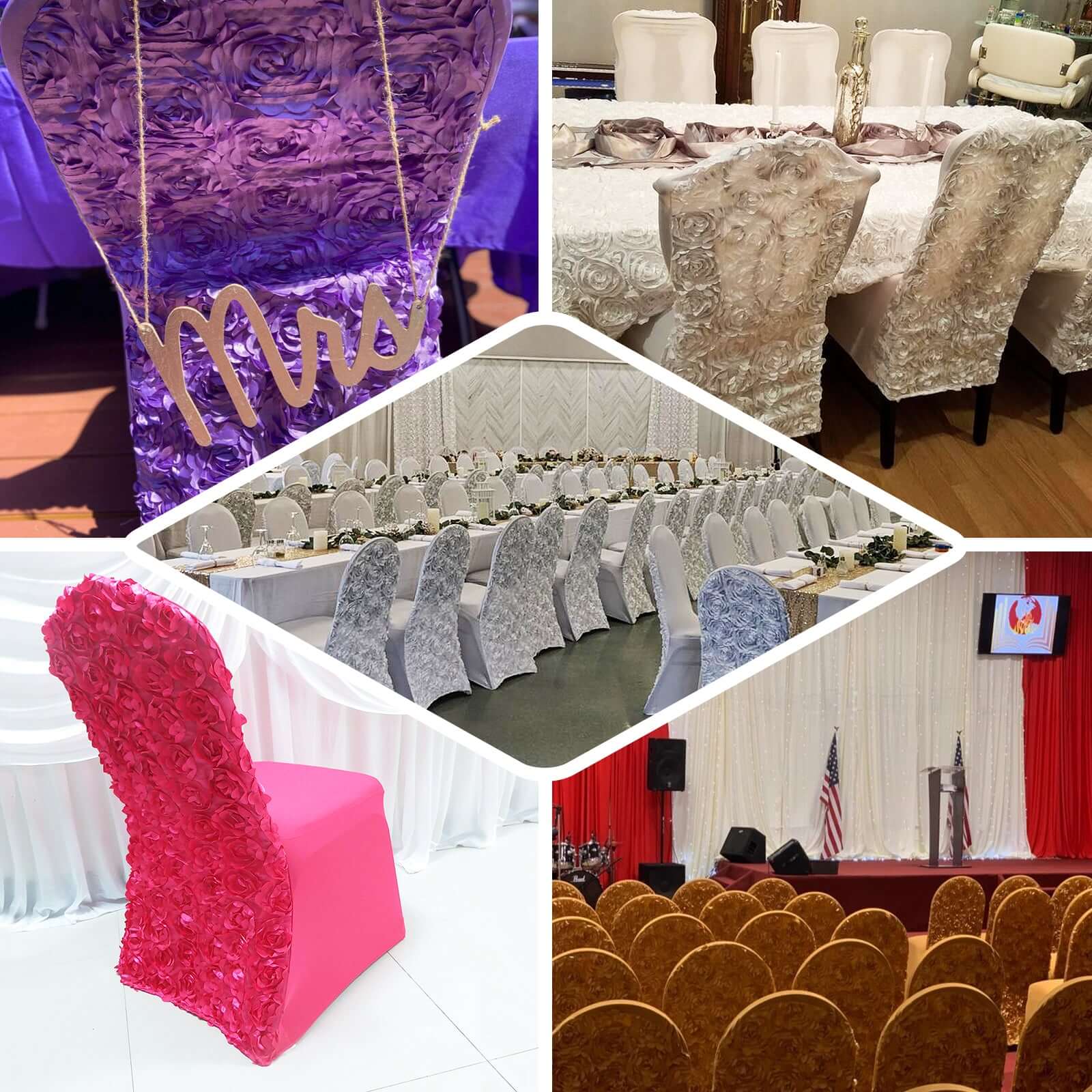 Satin Rosette Spandex Stretch Banquet Chair Cover Red - Fitted Slip-On Slipcover - Image 4