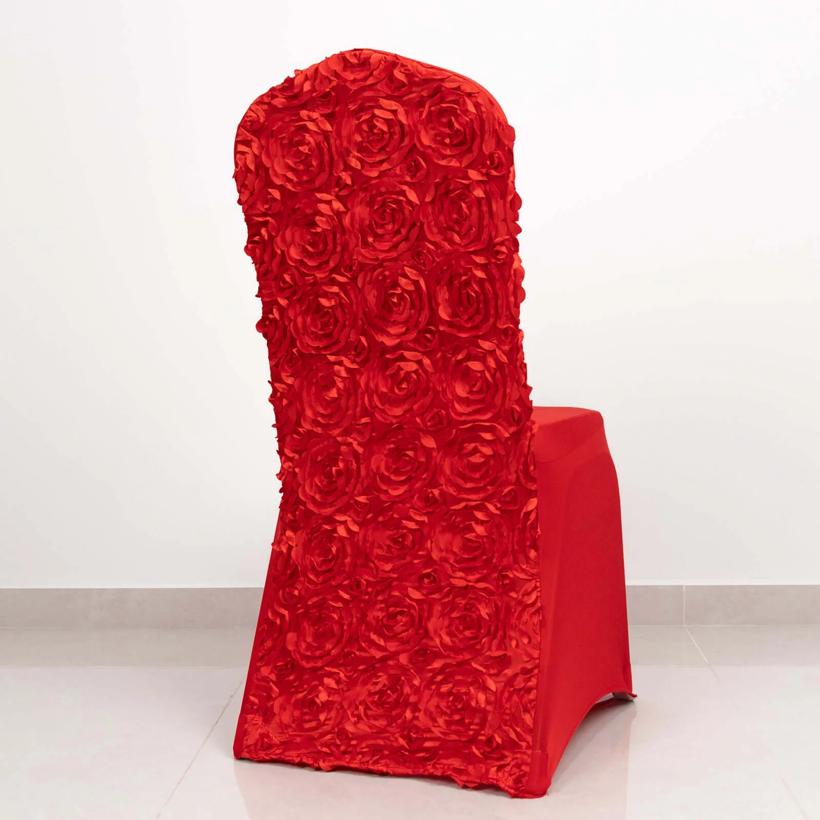 Satin Rosette Spandex Stretch Banquet Chair Cover Red - Fitted Slip-On Slipcover - Image 5
