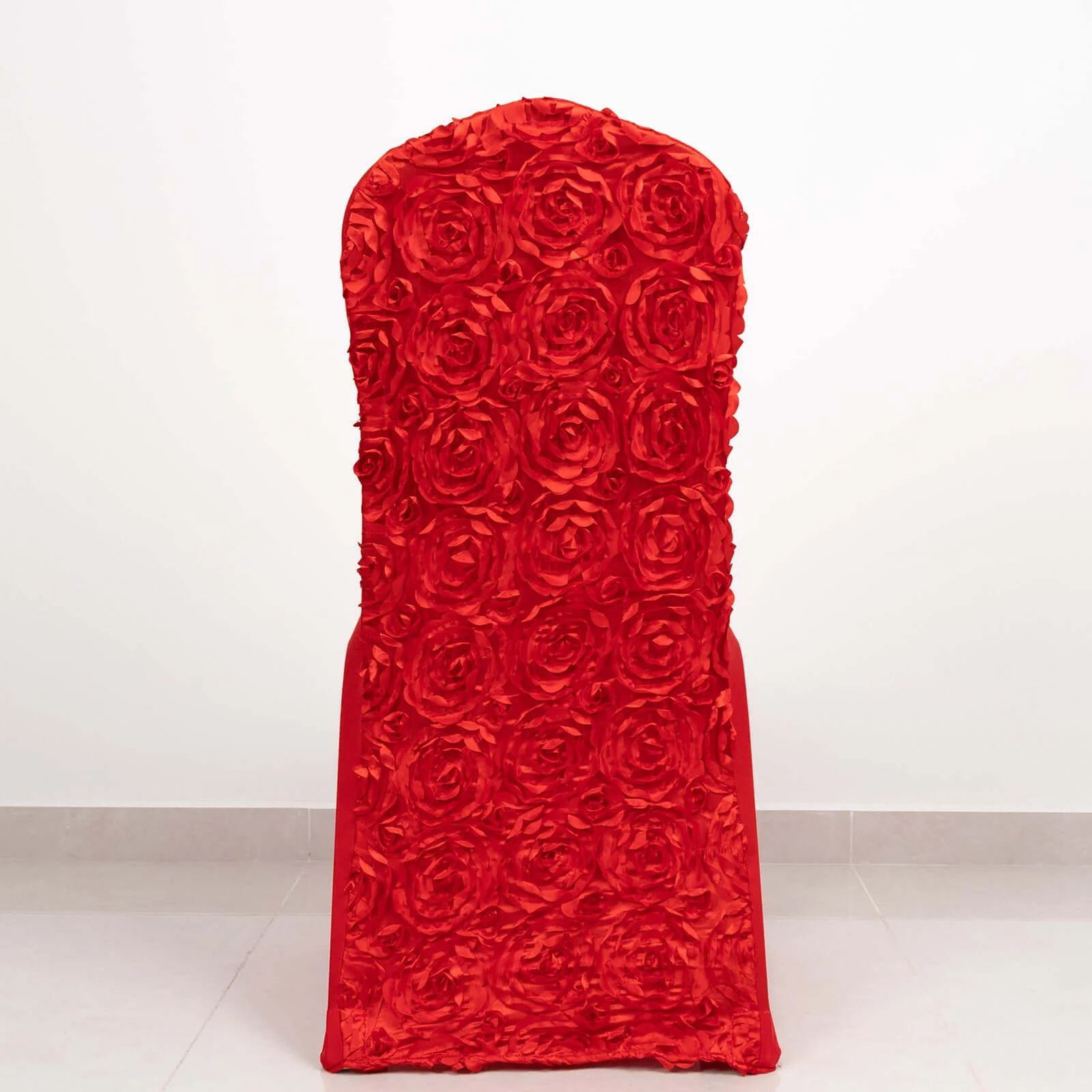 Satin Rosette Spandex Stretch Banquet Chair Cover Red - Fitted Slip-On Slipcover - Image 6