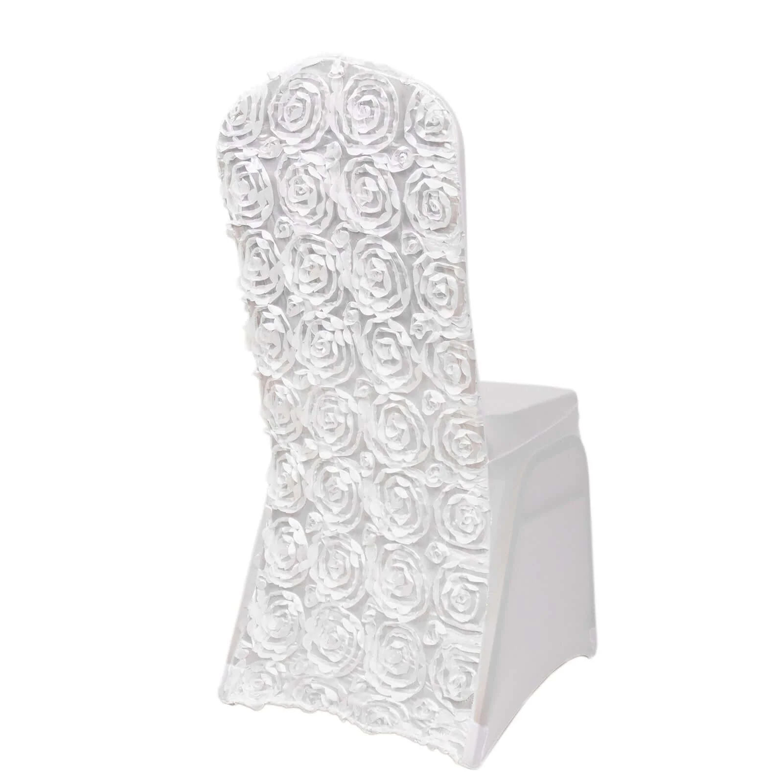 Satin Rosette Spandex Stretch Banquet Chair Cover White - Fitted Slip-On Slipcover for Weddings & Events - Image 5