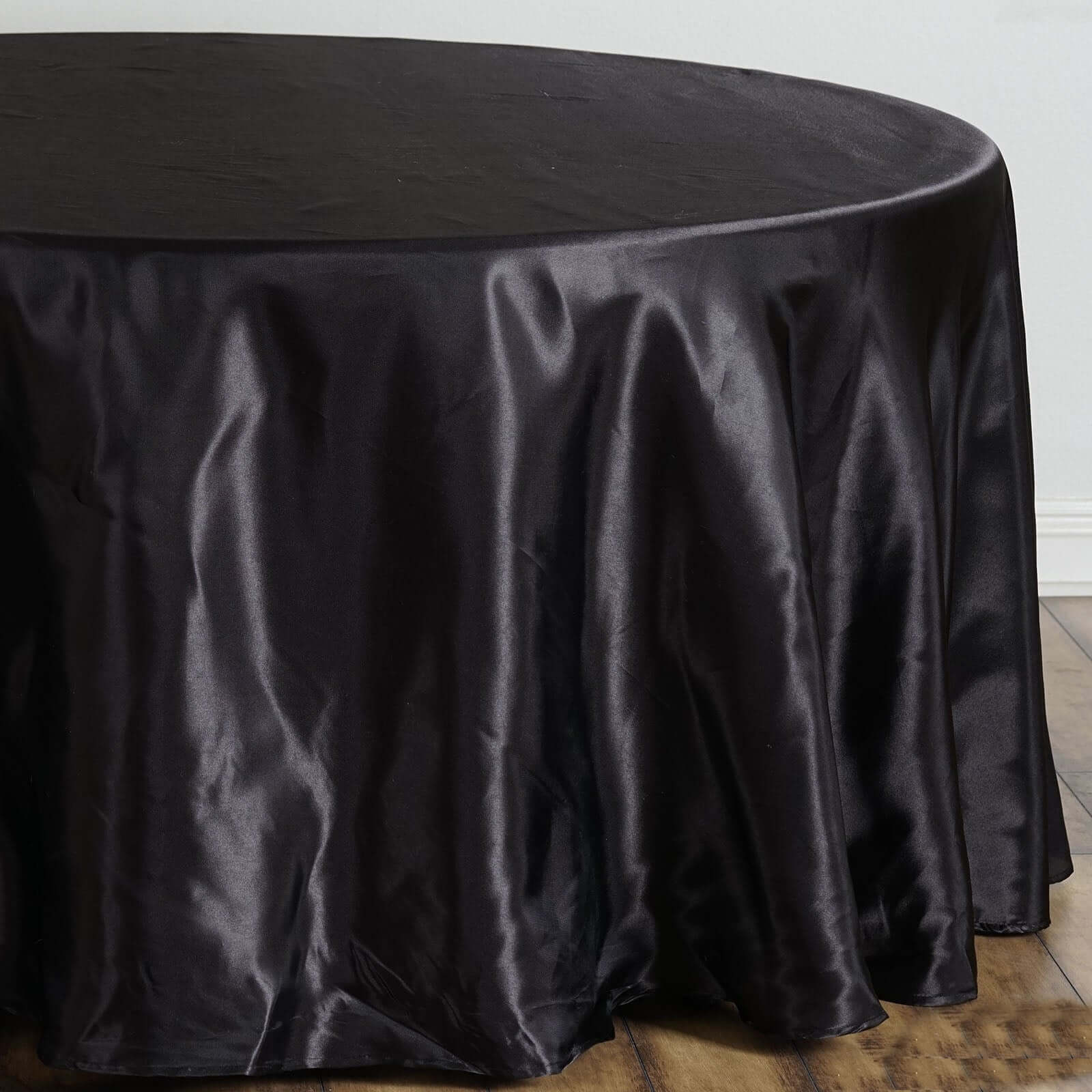 Satin Round Tablecloth 108" Black - Smooth & Durable Table Cover for Polished Event Decor
