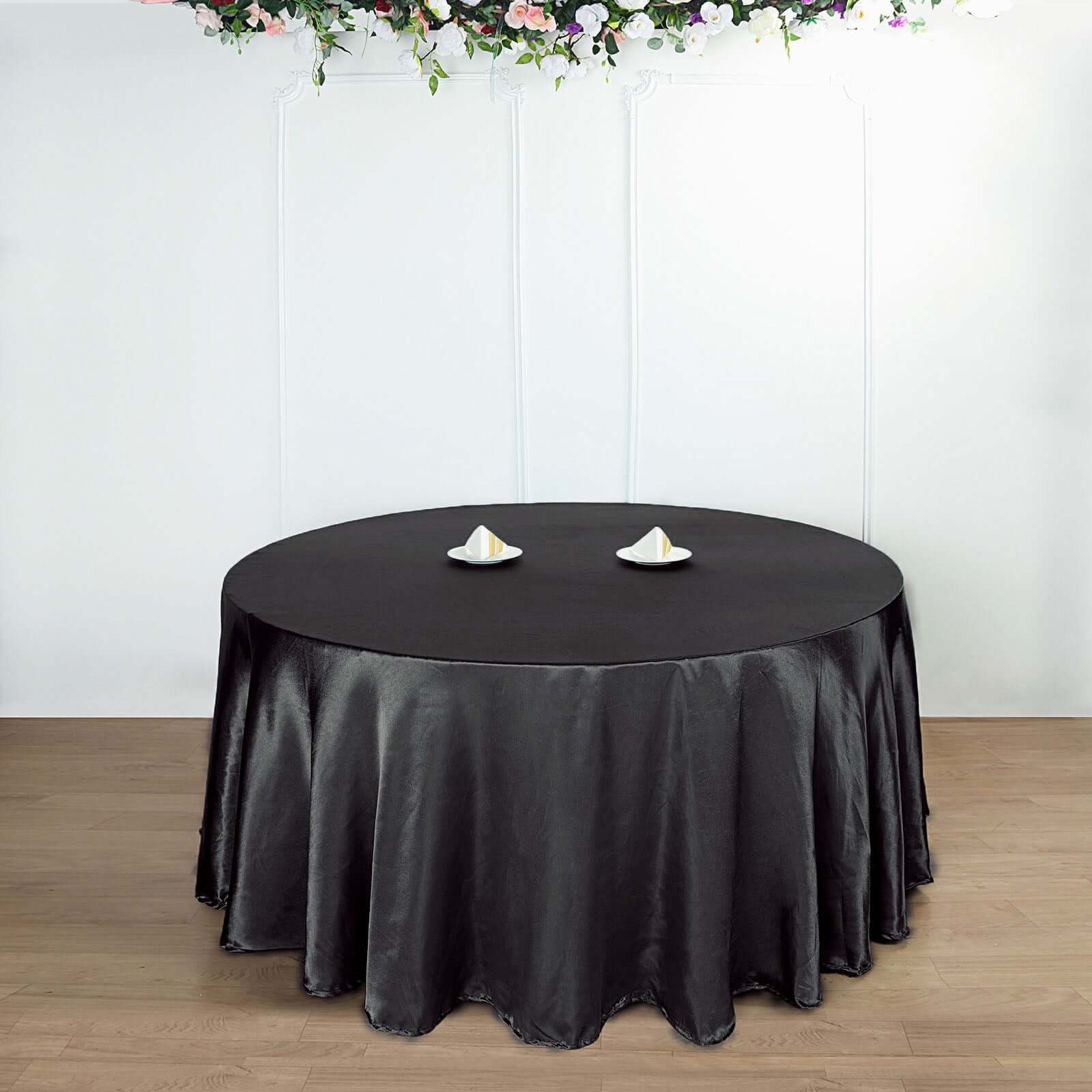 Satin Round Tablecloth 108" Black - Smooth & Durable Table Cover for Polished Event Decor - Image 2
