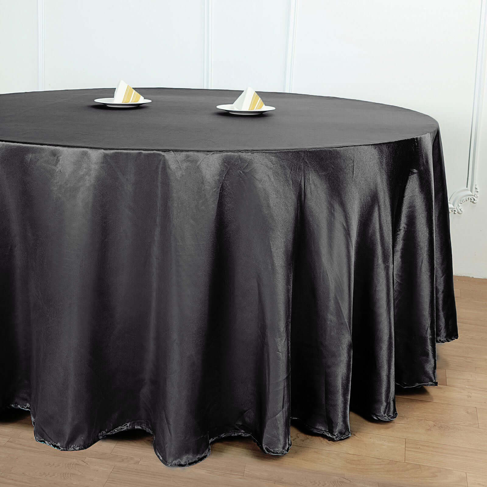 Satin Round Tablecloth 108" Black - Smooth & Durable Table Cover for Polished Event Decor - Image 3