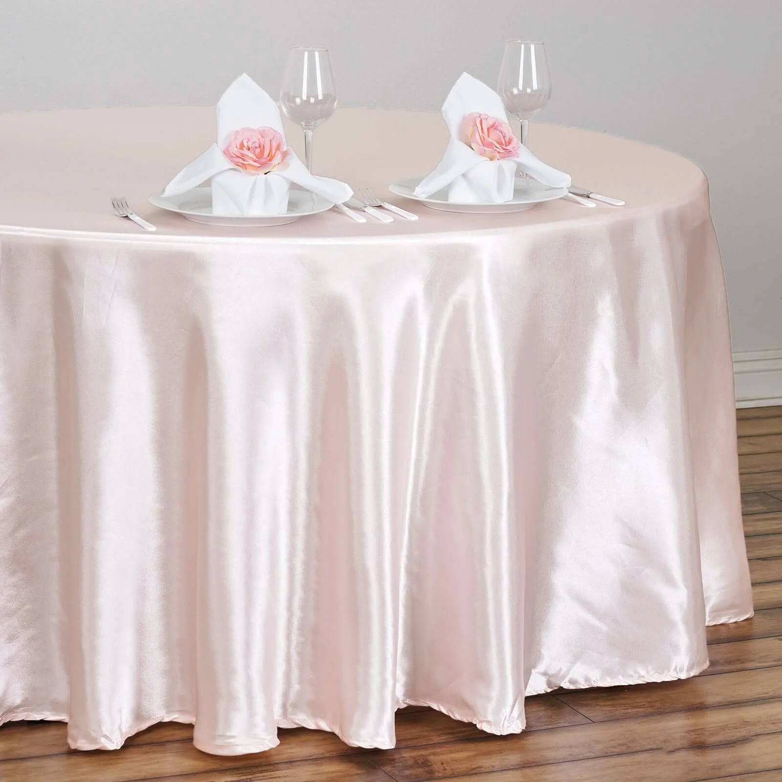 Satin Round Tablecloth 108" Blush - Smooth & Durable Table Cover - Image 2