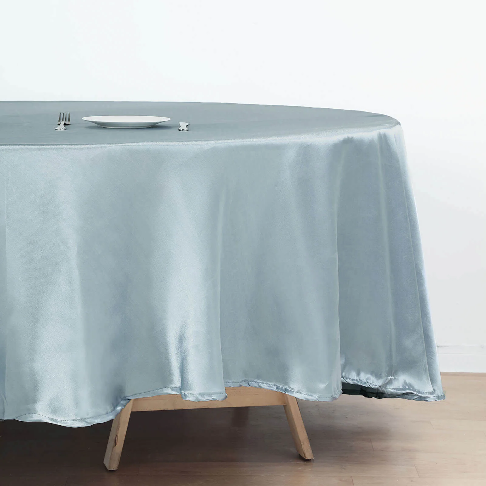 Satin Round Tablecloth 108" Dusty Blue - Smooth & Durable Table Cover - Image 7