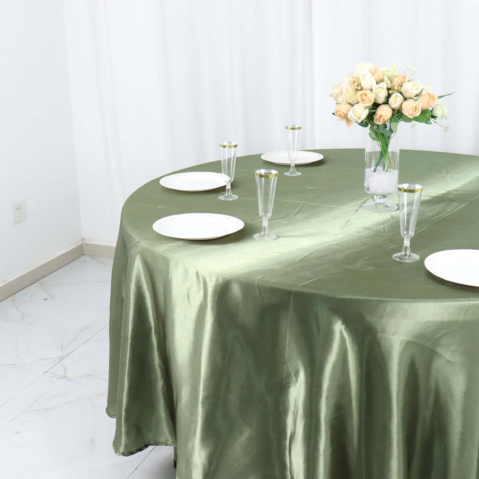 Satin Round Tablecloth 108" Dusty Sage Green - Smooth & Durable Table Cover - Image 2