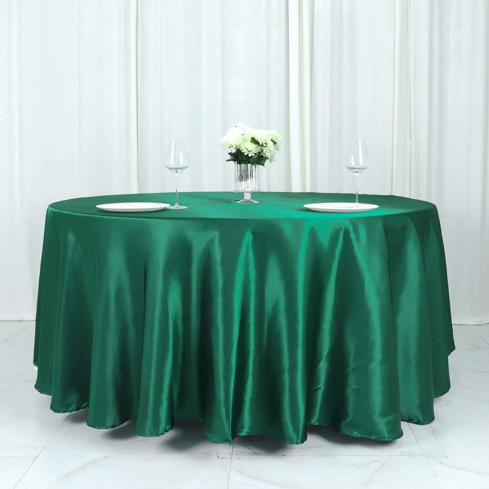 Satin Round Tablecloth 108" Hunter Emerald Green - Smooth & Durable Table Cover - Image 3