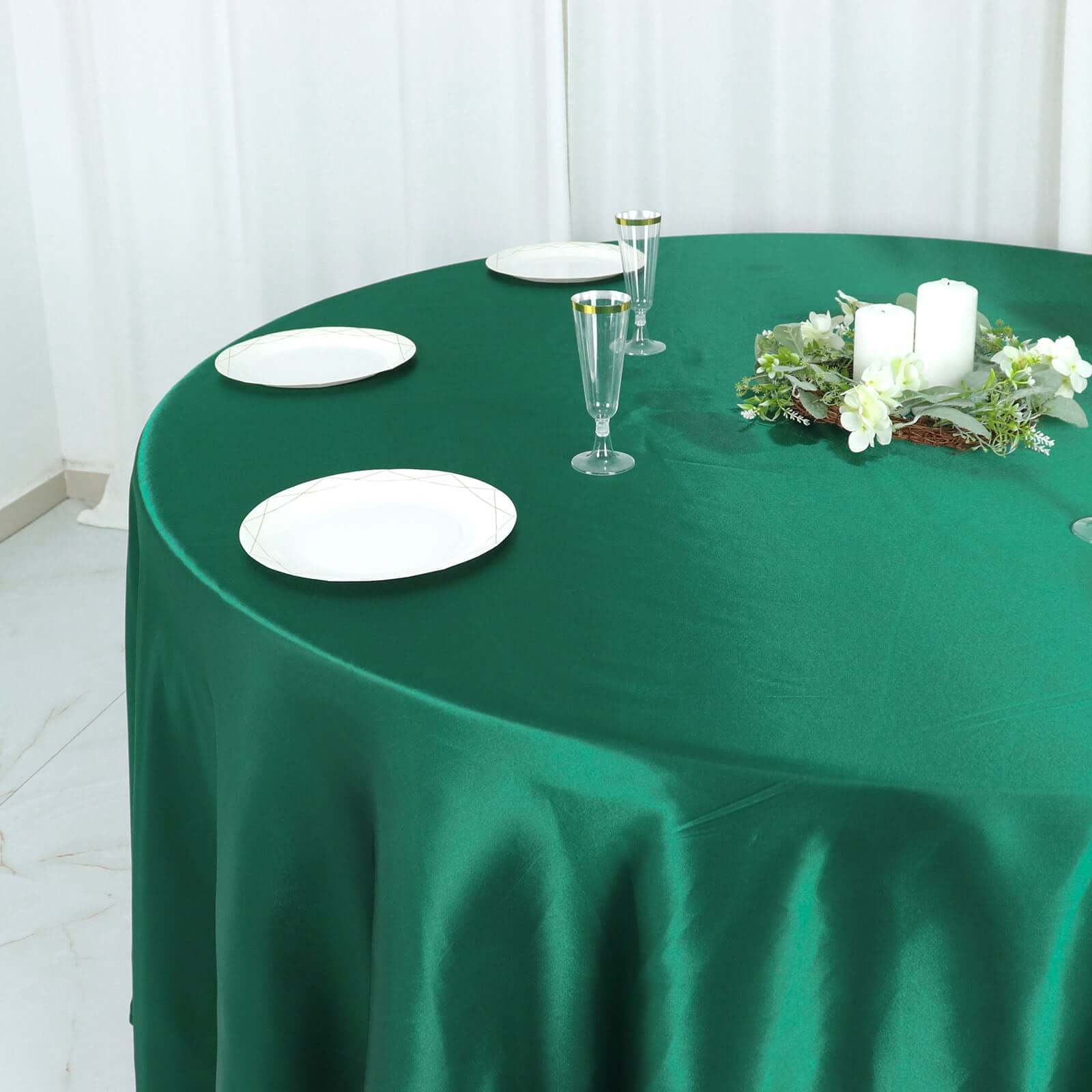 Satin Round Tablecloth 108" Hunter Emerald Green - Smooth & Durable Table Cover - Image 9