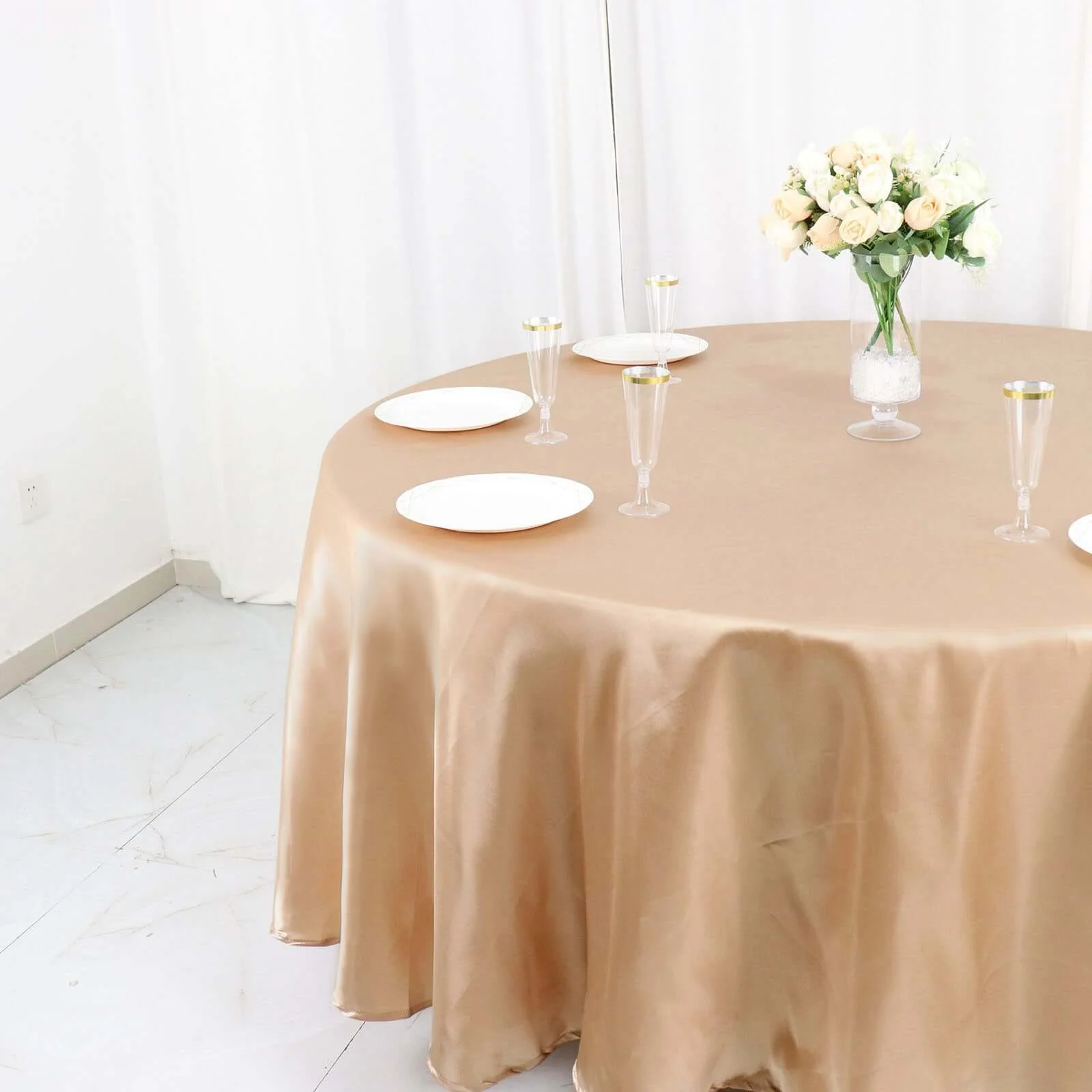 Satin Round Tablecloth 108" Nude - Smooth & Durable Table Cover - Image 2
