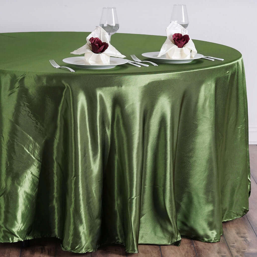 Satin Round Tablecloth 108" Olive Green - Smooth & Durable Table Cover - Image 2