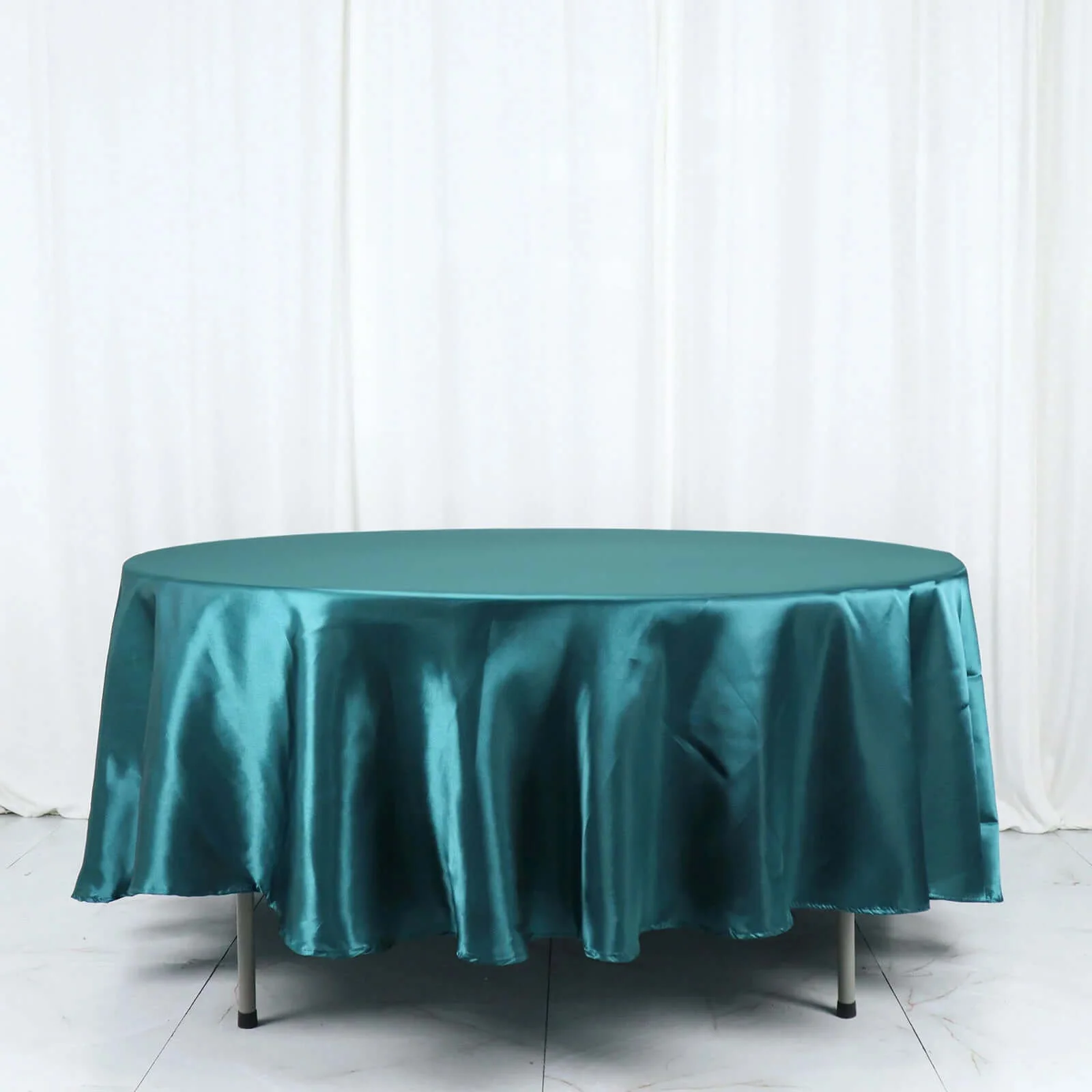 Satin Round Tablecloth 108" Peacock Teal - Smooth & Durable Table Cover