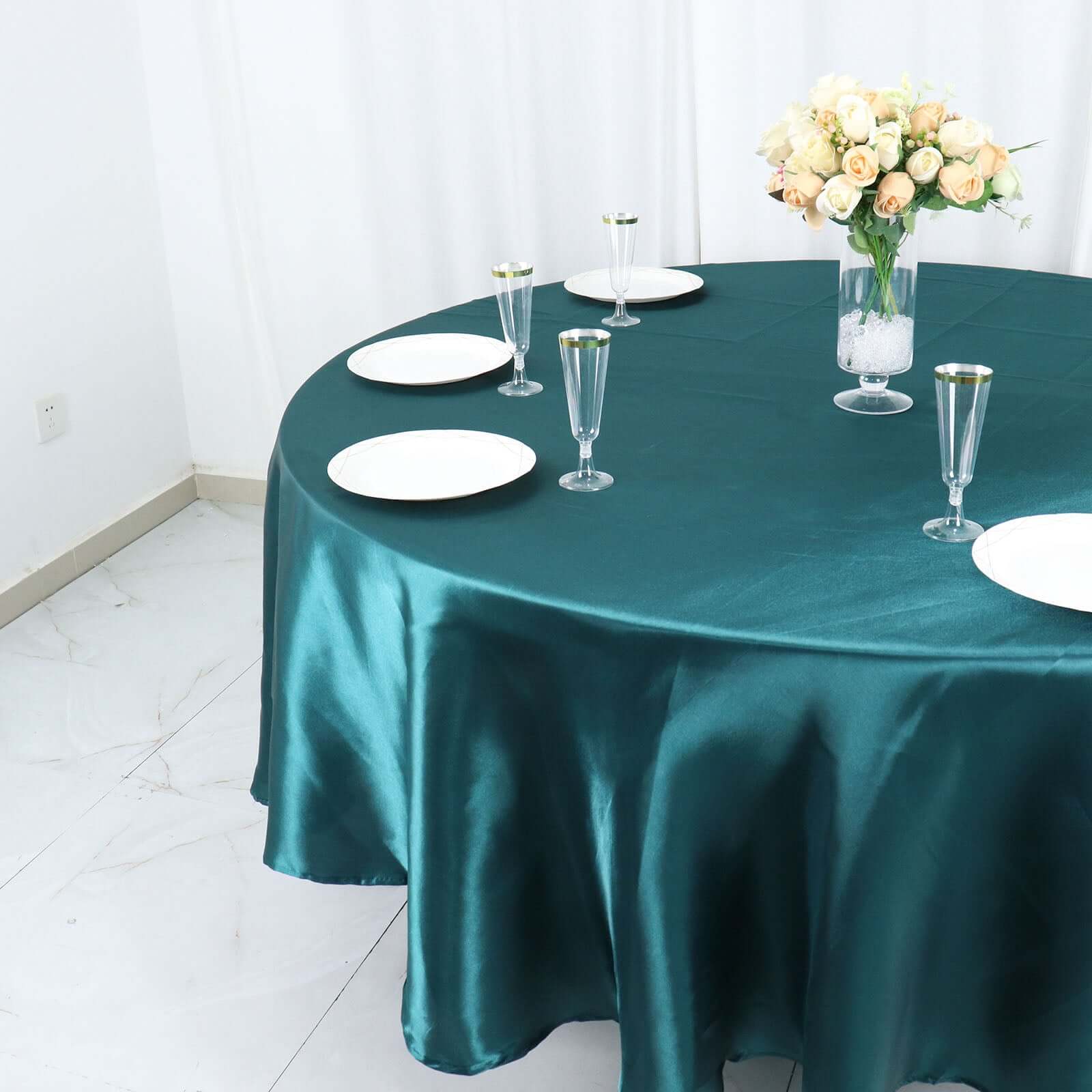 Satin Round Tablecloth 108" Peacock Teal - Smooth & Durable Table Cover - Image 2