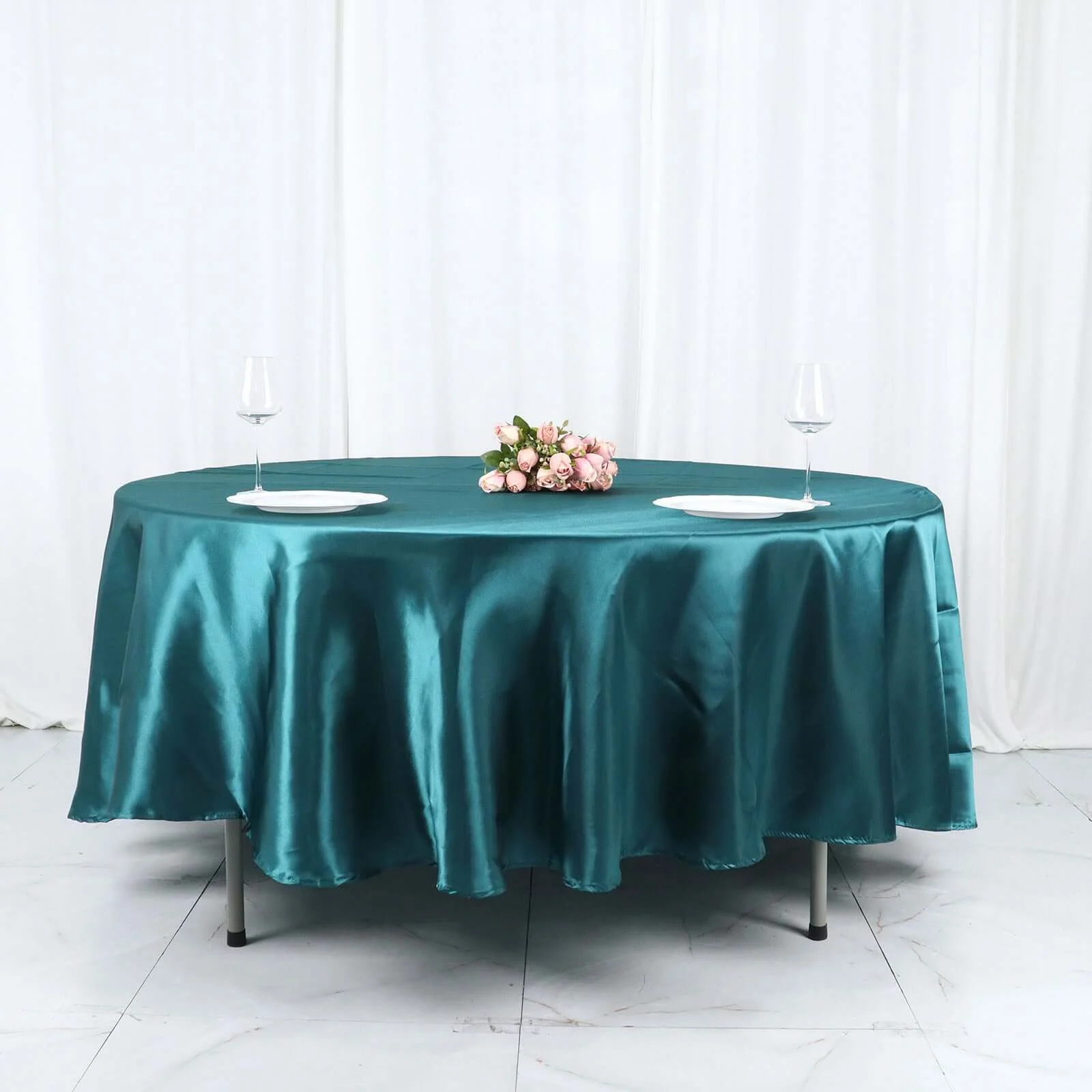Satin Round Tablecloth 108" Peacock Teal - Smooth & Durable Table Cover - Image 7