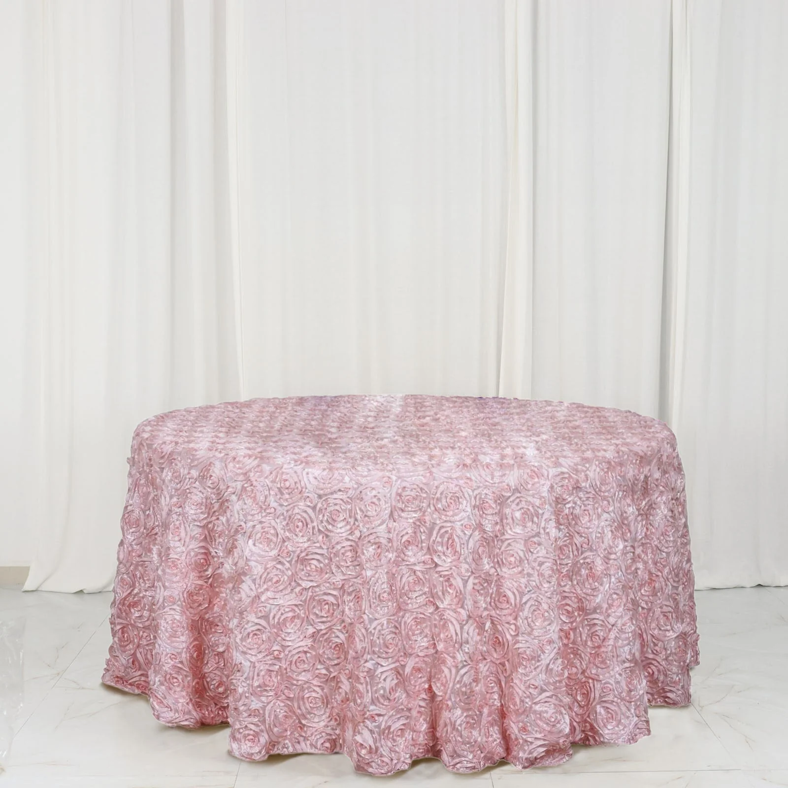 Satin Round Tablecloth 120" Blush - Grandiose 3D Rosette Table Cover