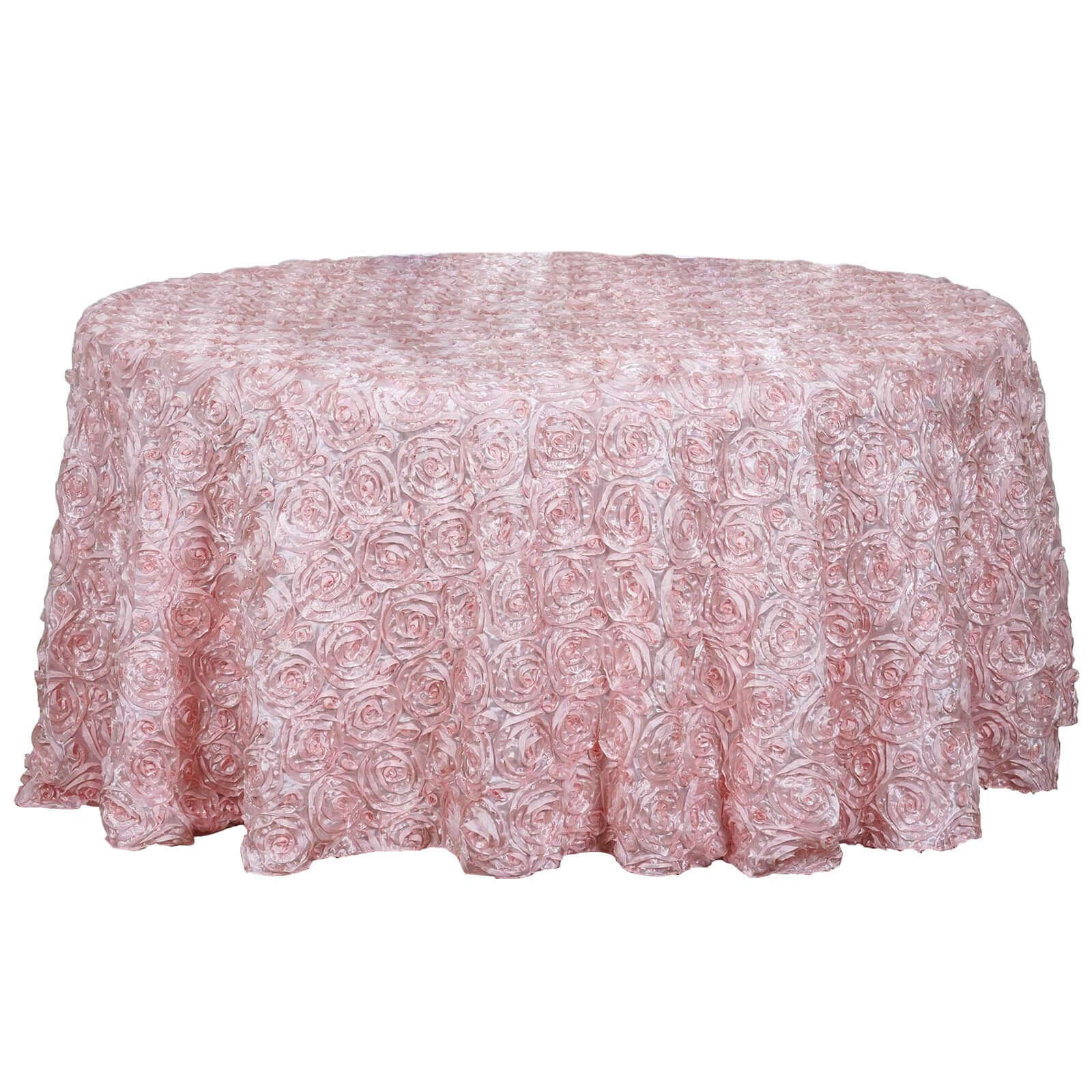 Satin Round Tablecloth 120" Blush - Grandiose 3D Rosette Table Cover - Image 6