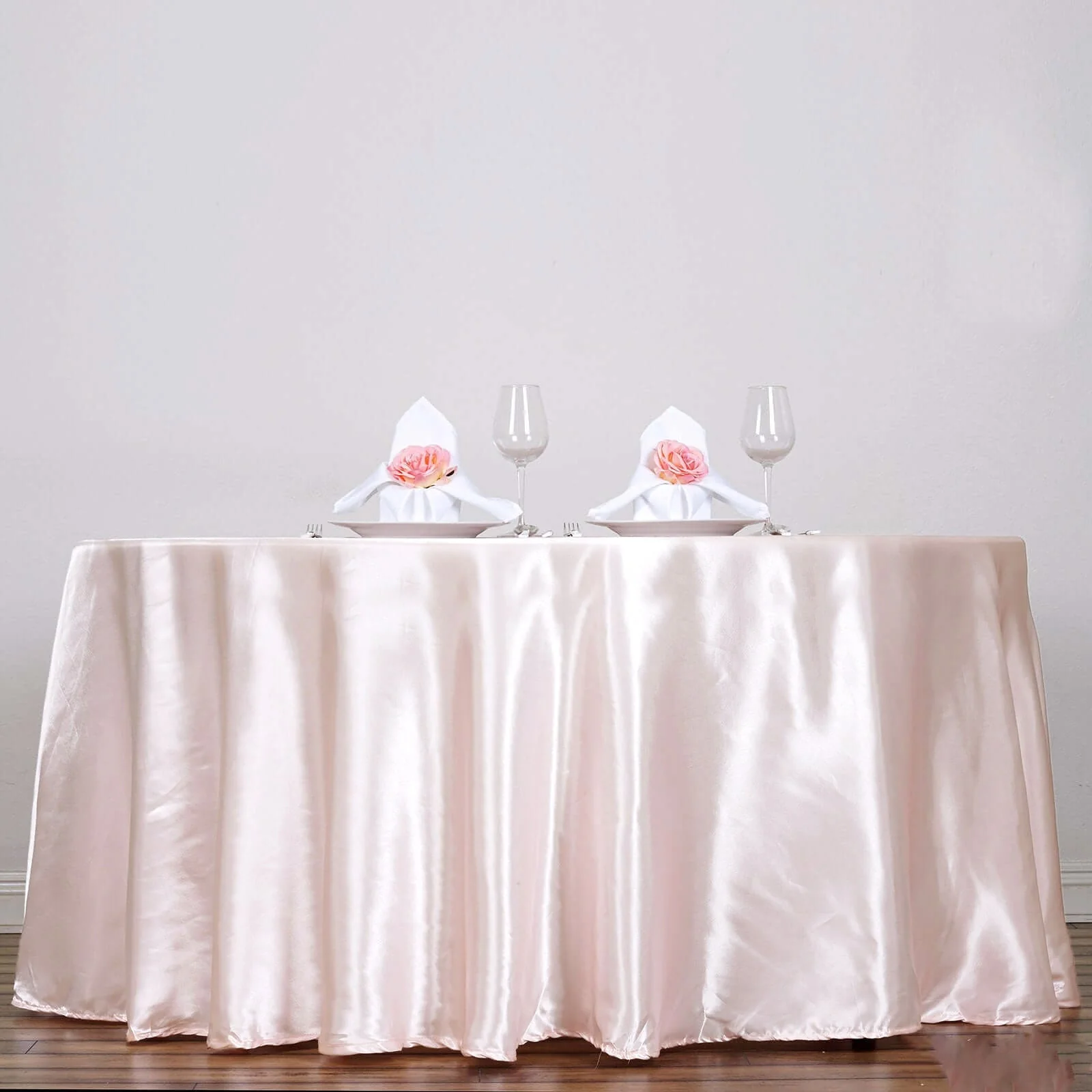 Satin Round Tablecloth 120" Blush - Seamless Table Cover - Image 3