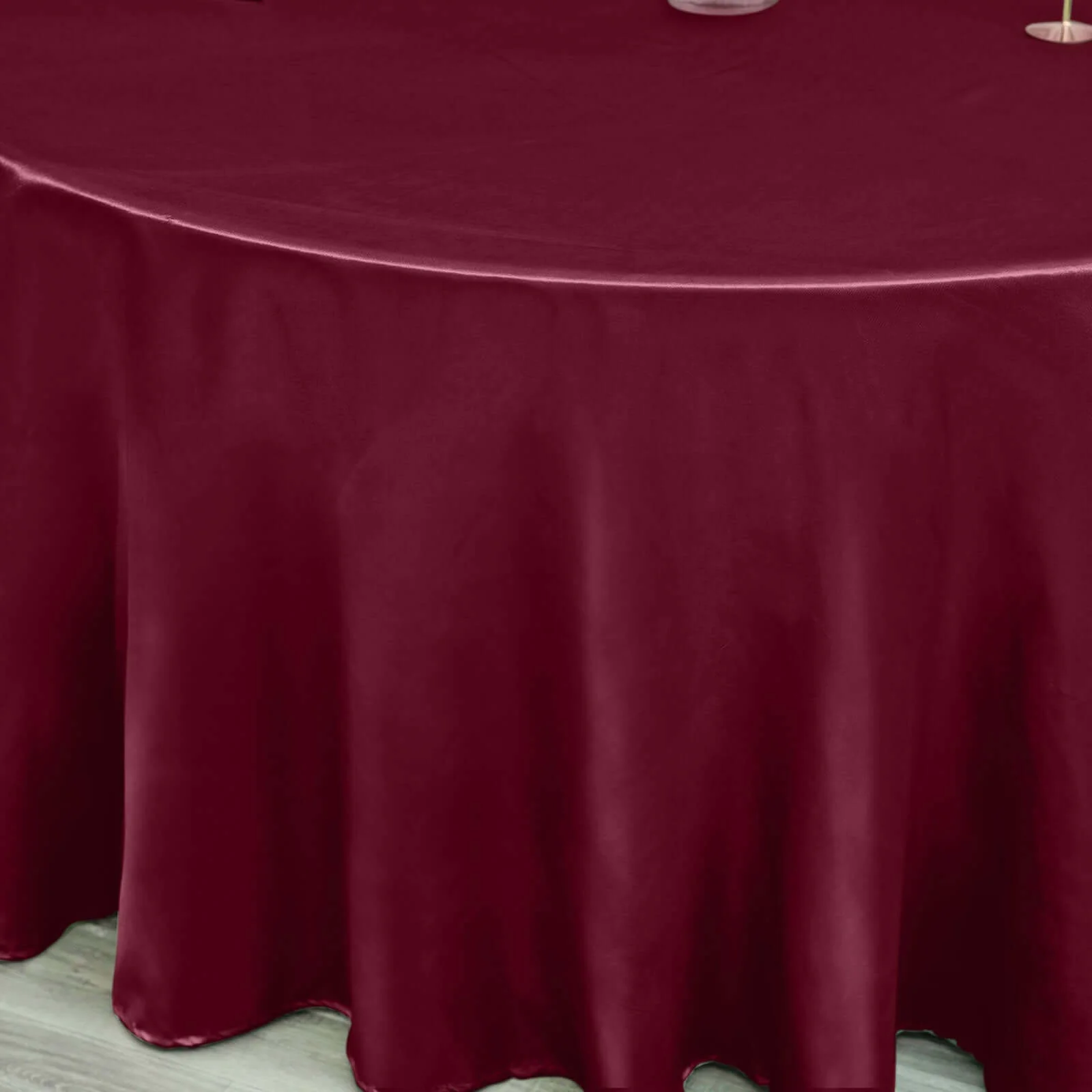 Satin Round Tablecloth 120" Burgundy - Seamless Table Cover - Image 7