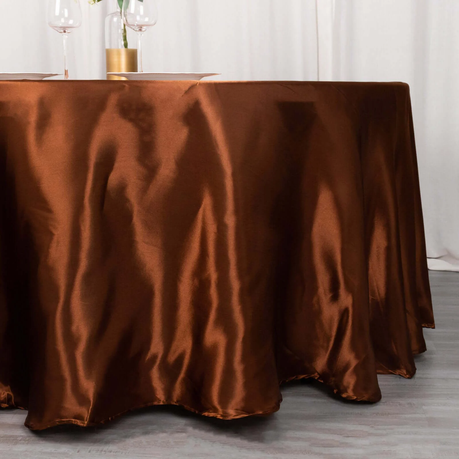 Satin Round Tablecloth 120" Cinnamon Brown - Seamless Table Cover - Image 2